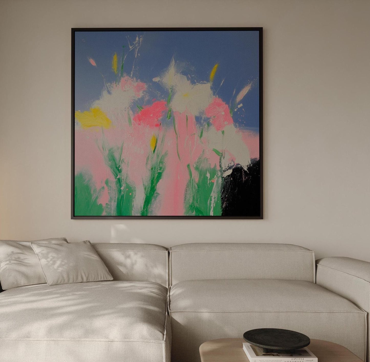 Spring Breeze — Abstract Floral Painting in Pink, Yellow, and Blue, Modern Botanical Wall Art on Canvas My Store