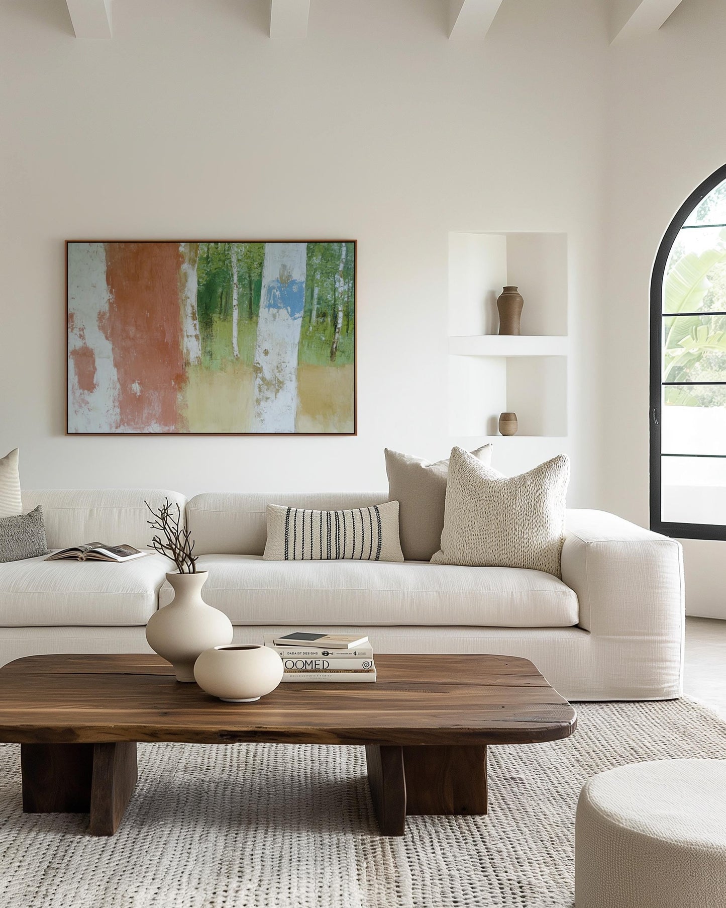 Abstract Birch Trees Painting – Minimalist Forest Landscape in Earth Tones, Textured Nature Wall Art My Store
