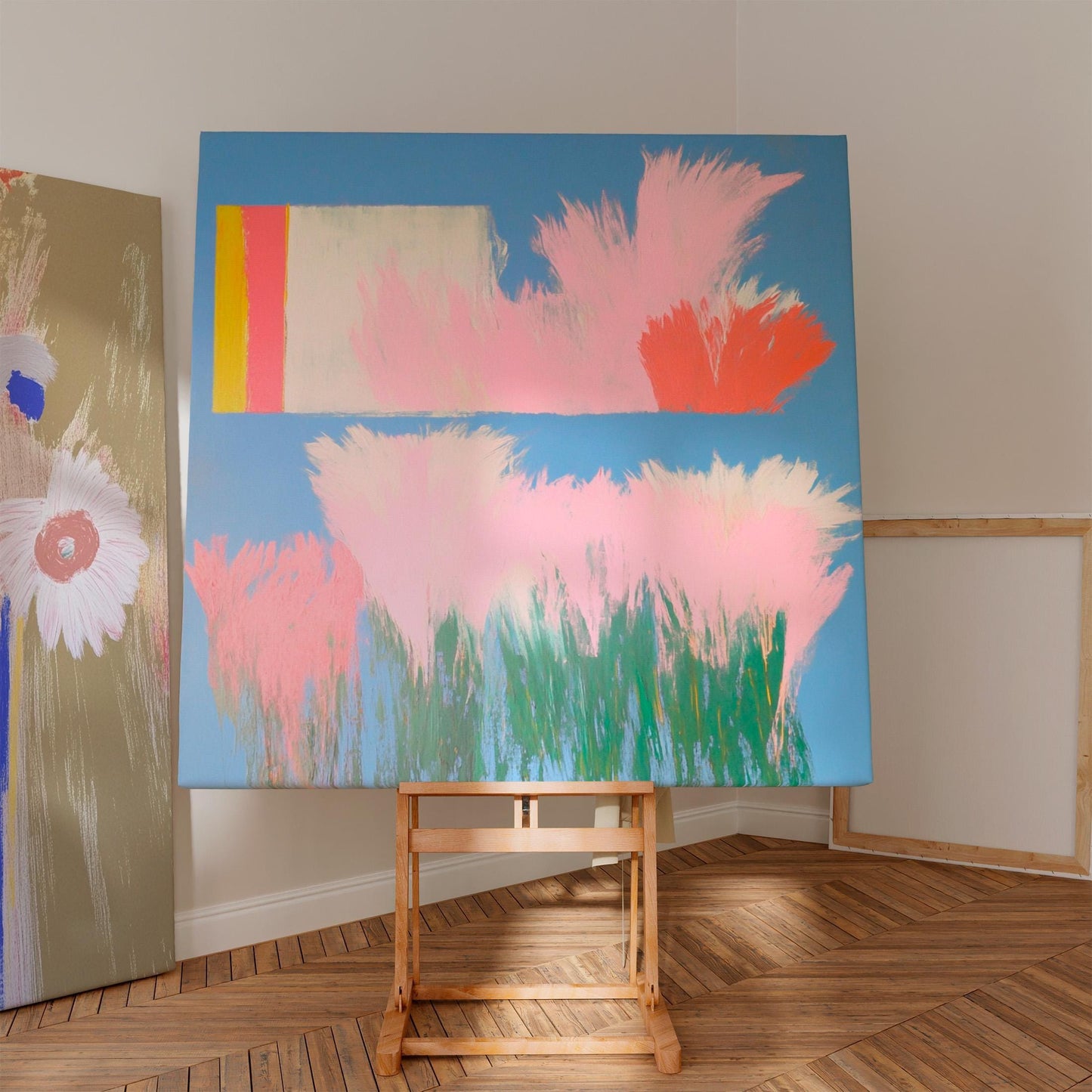 Dream Fields — Abstract Floral Painting, Modern Wall Art in Pink and Blue, Contemporary Botanical Canvas My Store
