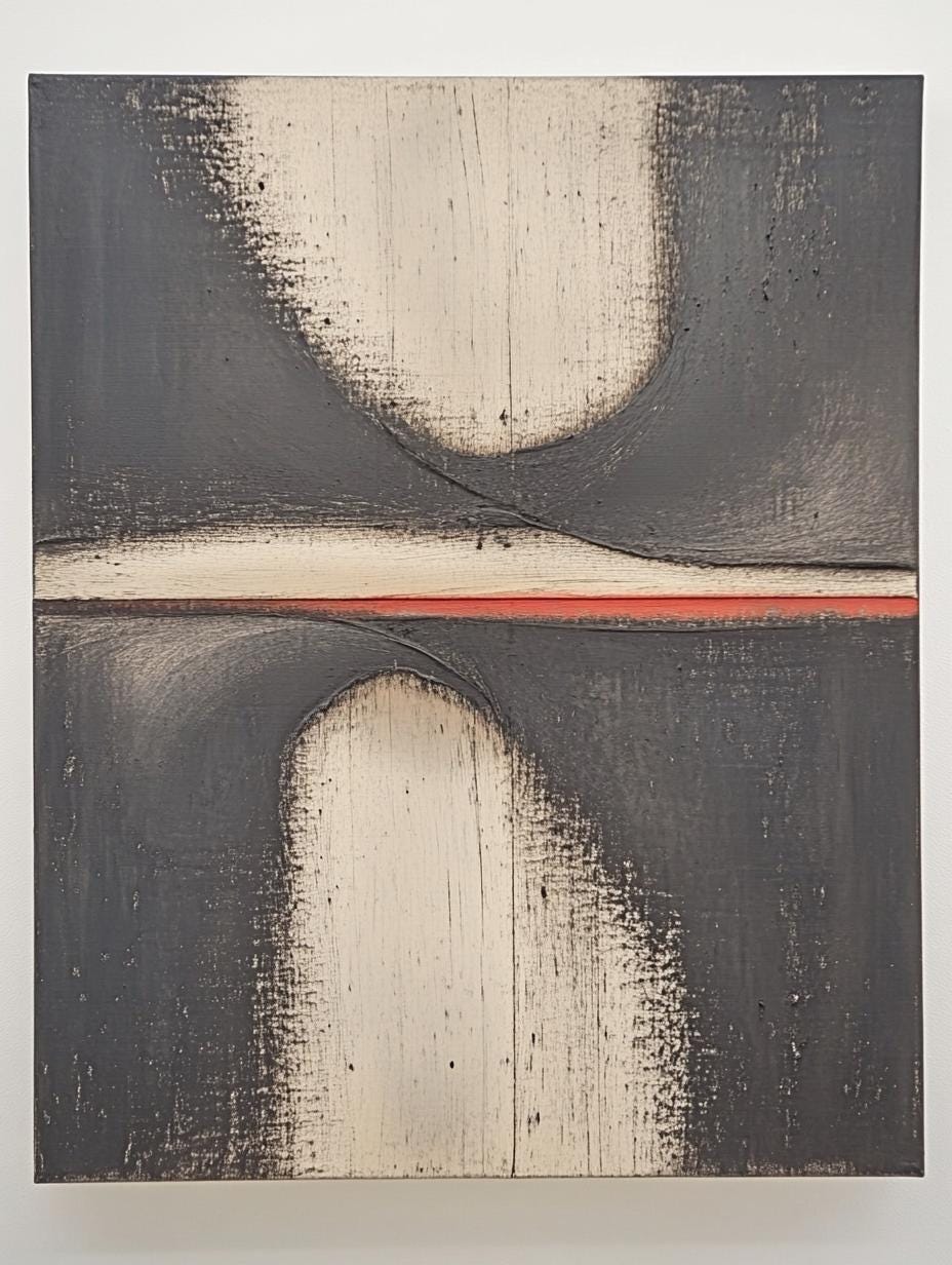 Original Abstract Painting – Textured Black & Beige Canvas with Red Accent Line My Store