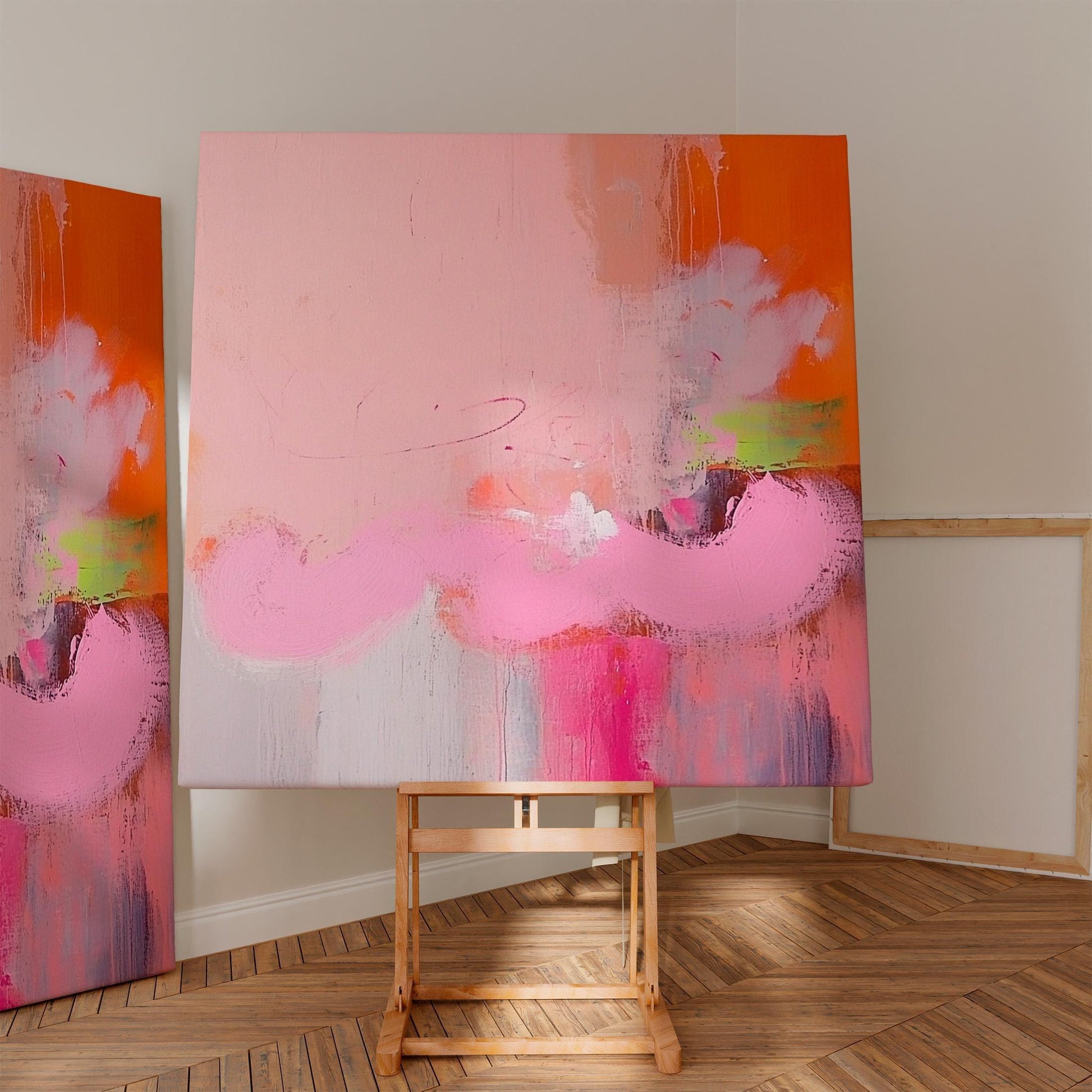 Pink Bloom — Large Abstract Canvas Painting in Soft Pink and Orange Tones, Modern Wall Art for Living Room or Bedroom My Store