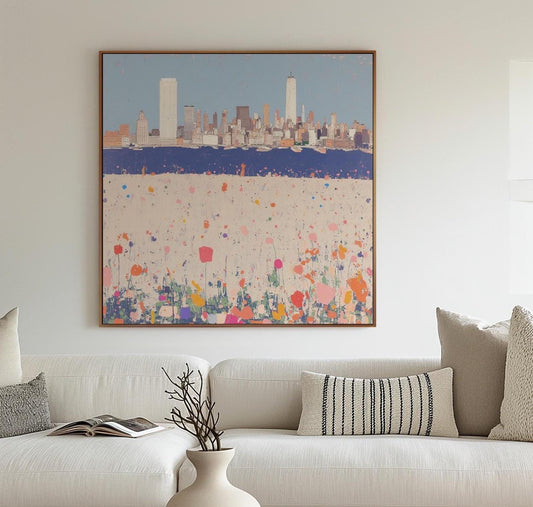New York city painting/ City in Bloom — Abstract New York Skyline with Wildflowers, Modern Urban Landscape Wall Art My Store