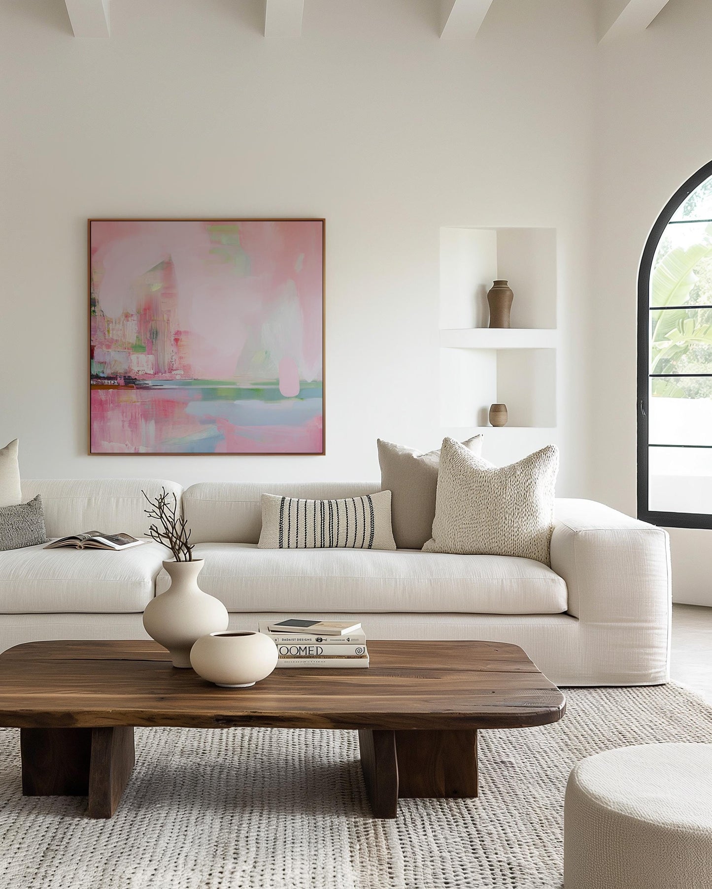 Pink Bloom — Large Abstract Canvas Painting in Soft Pink and Orange Tones, Modern Wall Art for Living Room or Bedroom My Store