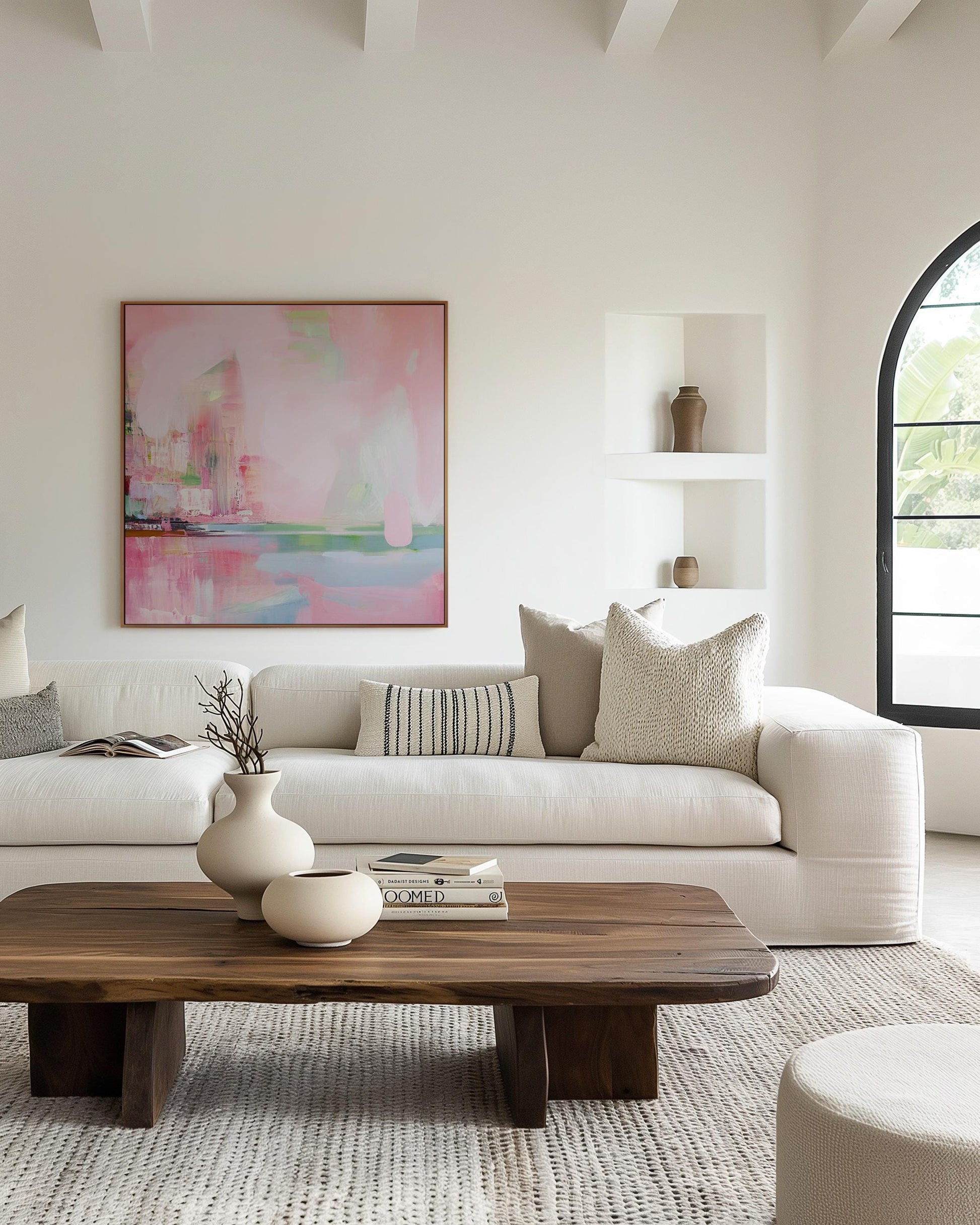 Pink Bloom — Large Abstract Canvas Painting in Soft Pink and Orange Tones, Modern Wall Art for Living Room or Bedroom My Store