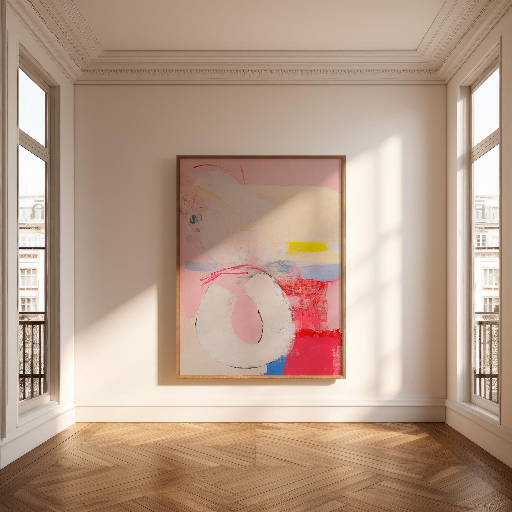 Playful Abstract Painting – Soft Pink, Red & Yellow Modern Wall Art on Canvas My Store