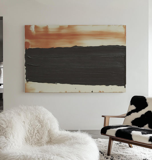 Original Textured Abstract Painting – Black & Burnt Sienna Minimalist Art on Canvas My Store