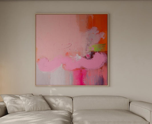 Pink Bloom — Large Abstract Canvas Painting in Soft Pink and Orange Tones, Modern Wall Art for Living Room or Bedroom My Store