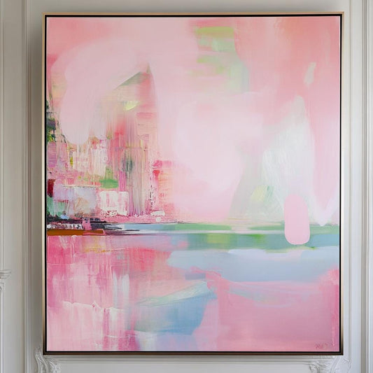 Pink Bloom — Large Abstract Canvas Painting in Soft Pink and Orange Tones, Modern Wall Art for Living Room or Bedroom My Store