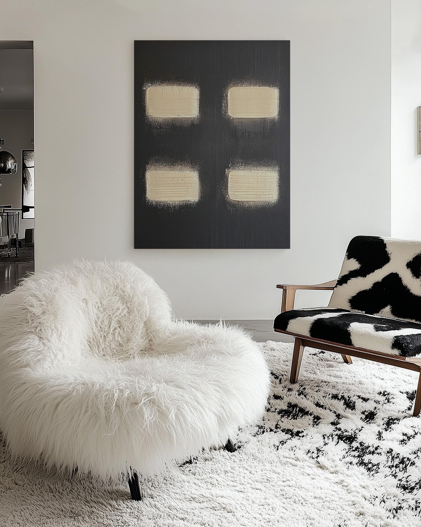 Original Minimalist Abstract Painting – Black Canvas with Cream Textured Blocks My Store