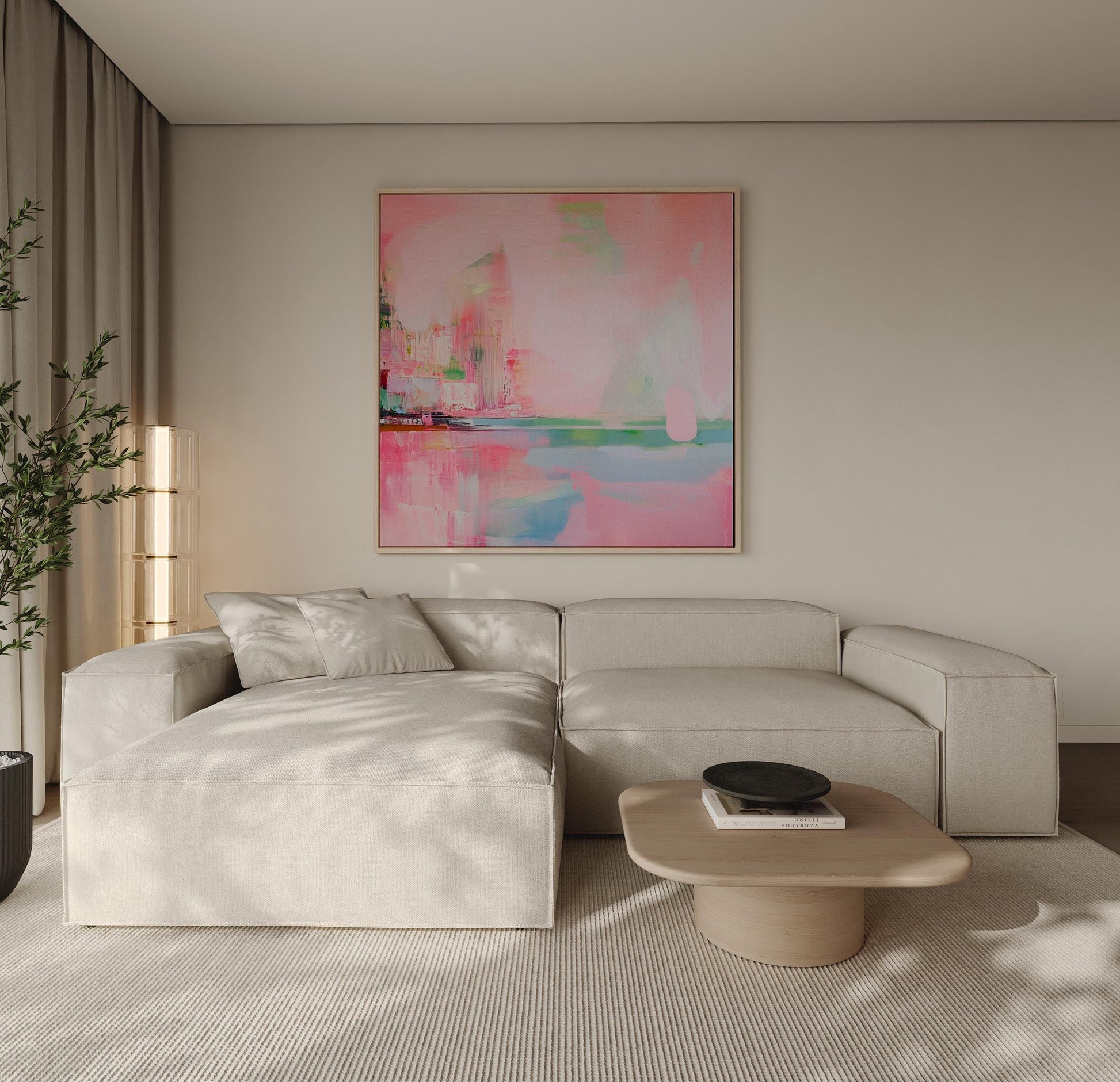Pink Bloom — Large Abstract Canvas Painting in Soft Pink and Orange Tones, Modern Wall Art for Living Room or Bedroom My Store