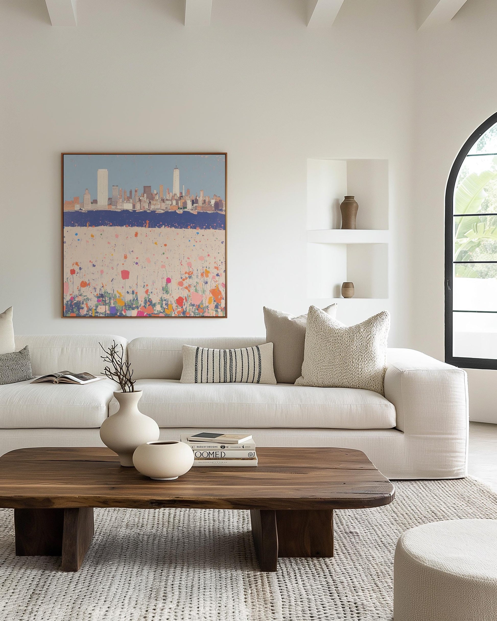 New York city painting/ City in Bloom — Abstract New York Skyline with Wildflowers, Modern Urban Landscape Wall Art My Store