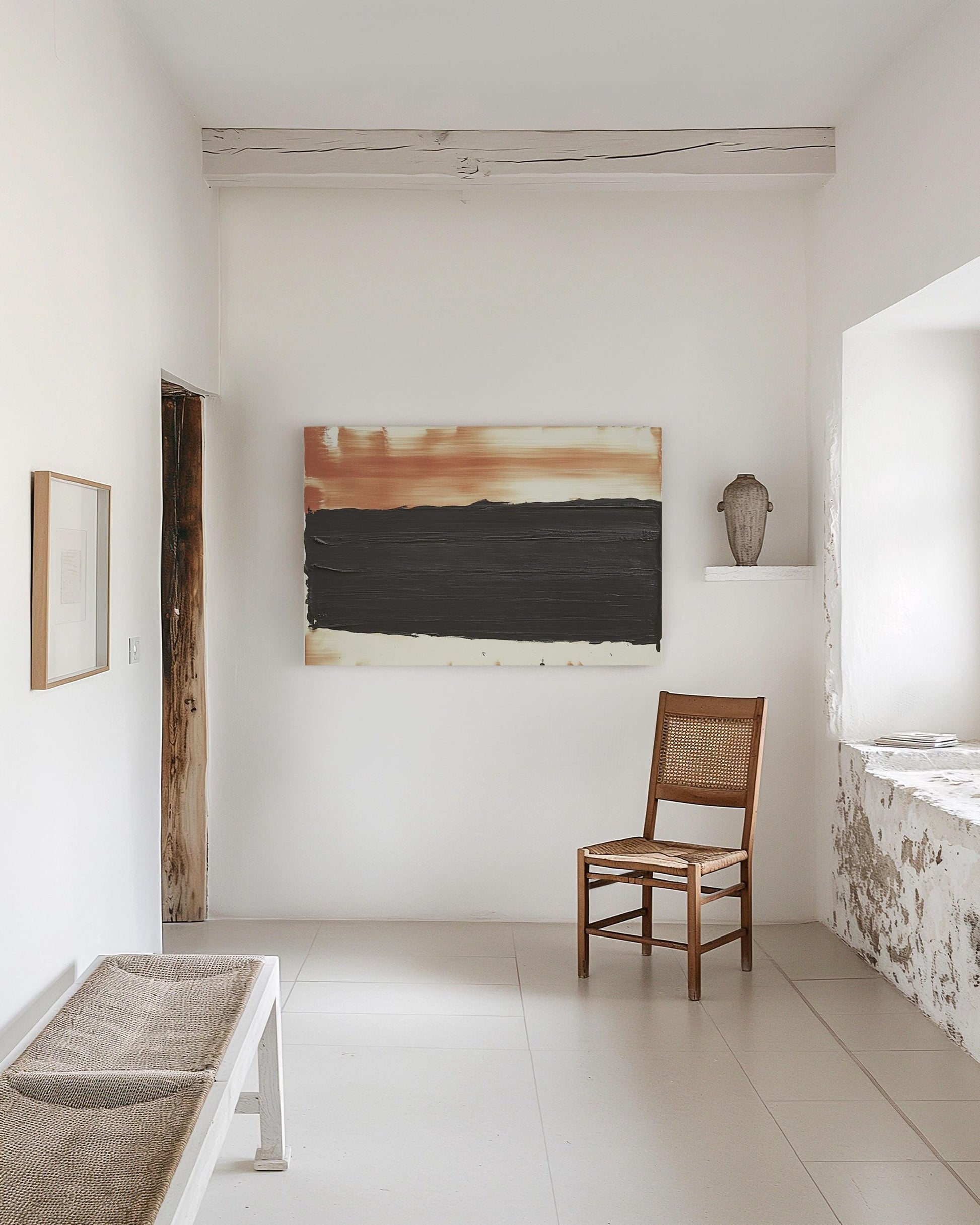 Original Textured Abstract Painting – Black & Burnt Sienna Minimalist Art on Canvas My Store