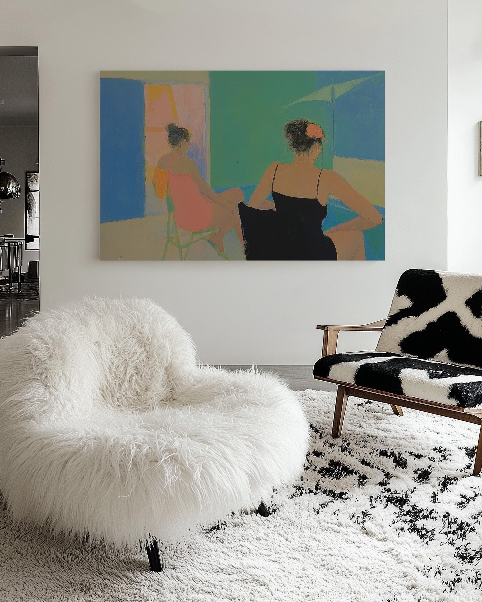 Poolside Women Painting – Modern Figurative Art with Bold Colors, Summer Vibe and Elegant Composition My Store