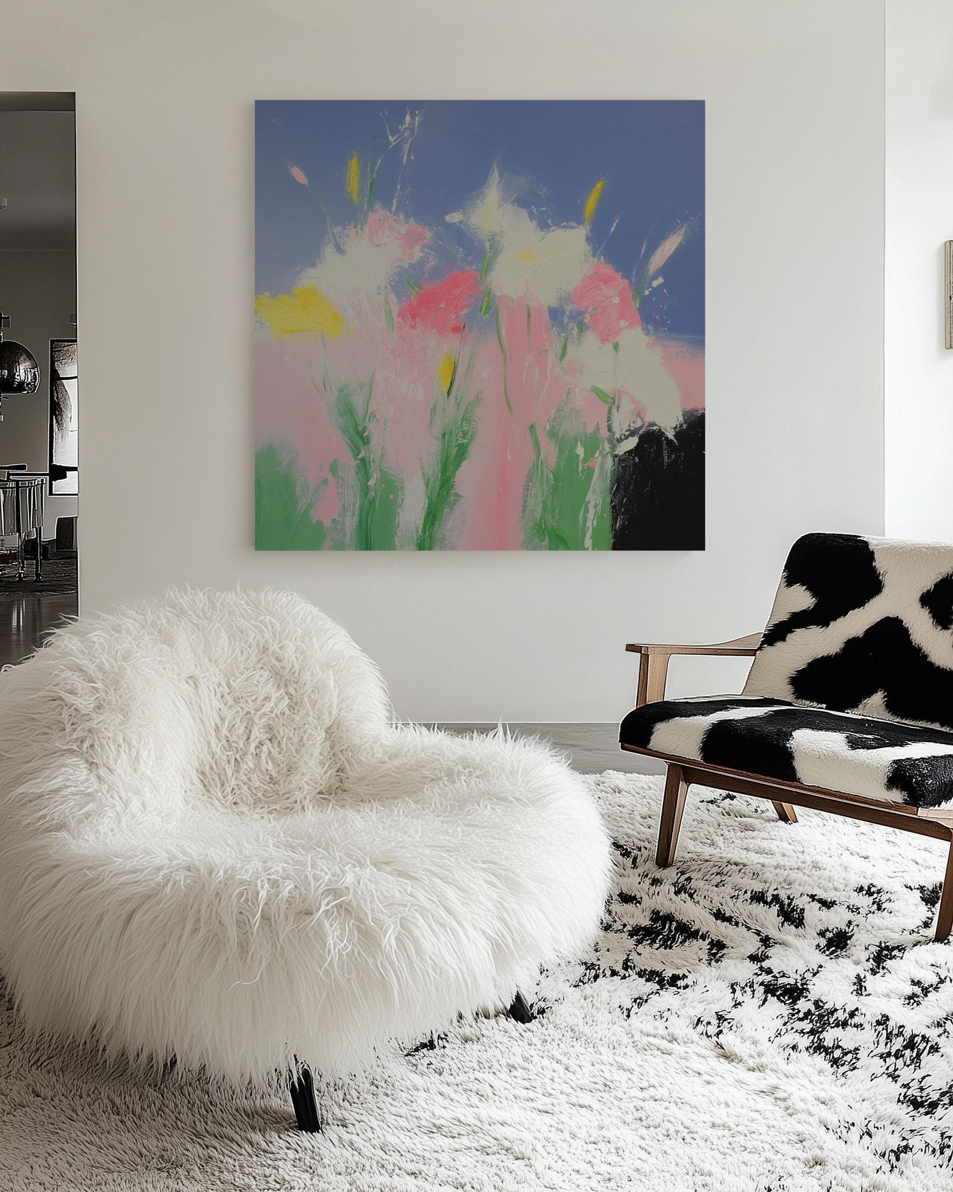 Spring Breeze — Abstract Floral Painting in Pink, Yellow, and Blue, Modern Botanical Wall Art on Canvas My Store