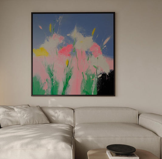 Spring Breeze — Abstract Floral Painting in Pink, Yellow, and Blue, Modern Botanical Wall Art on Canvas My Store