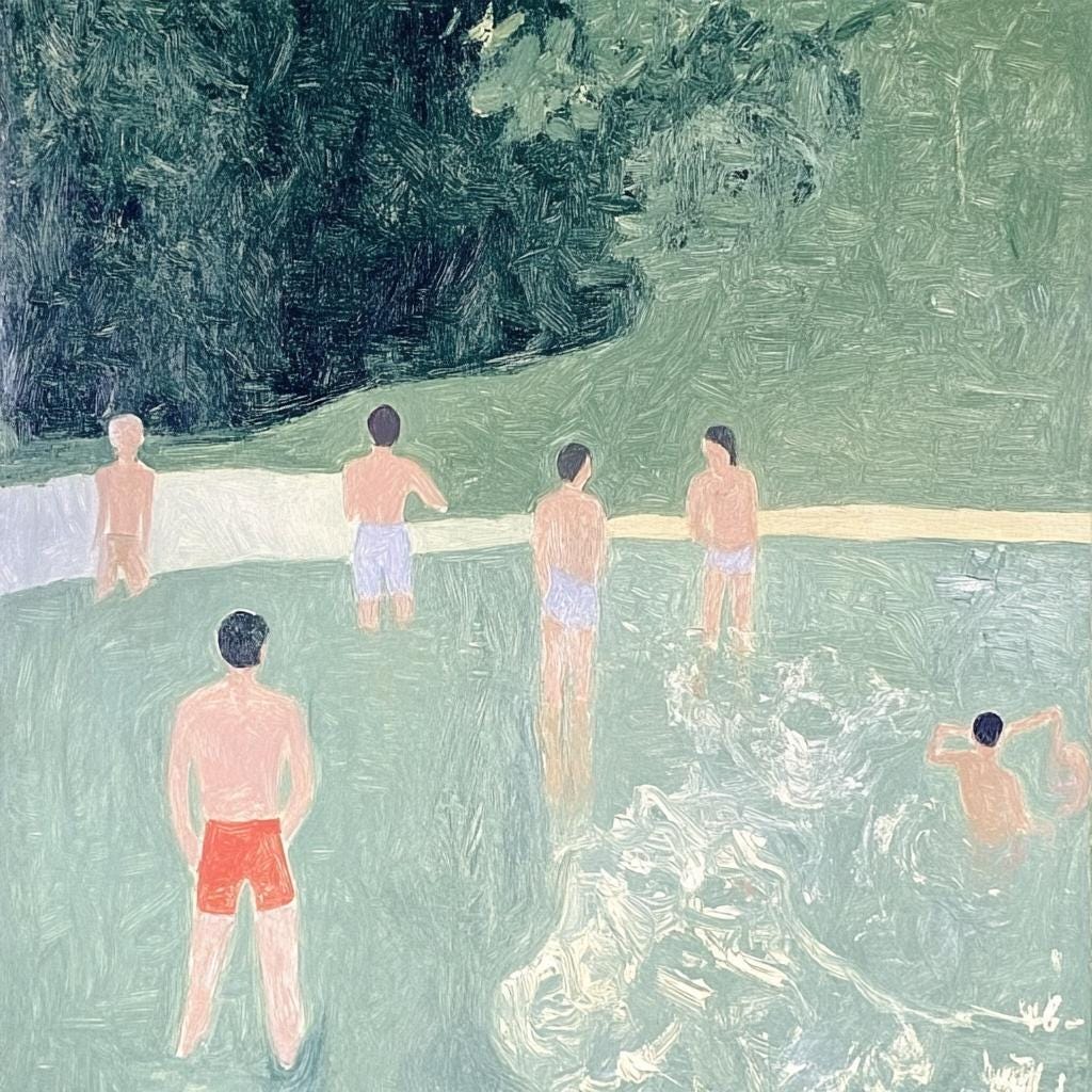 The Swimmers" – Large Figurative Painting | Minimalist Modern Wall Art | Custom Hand-Painted Canvas My Store