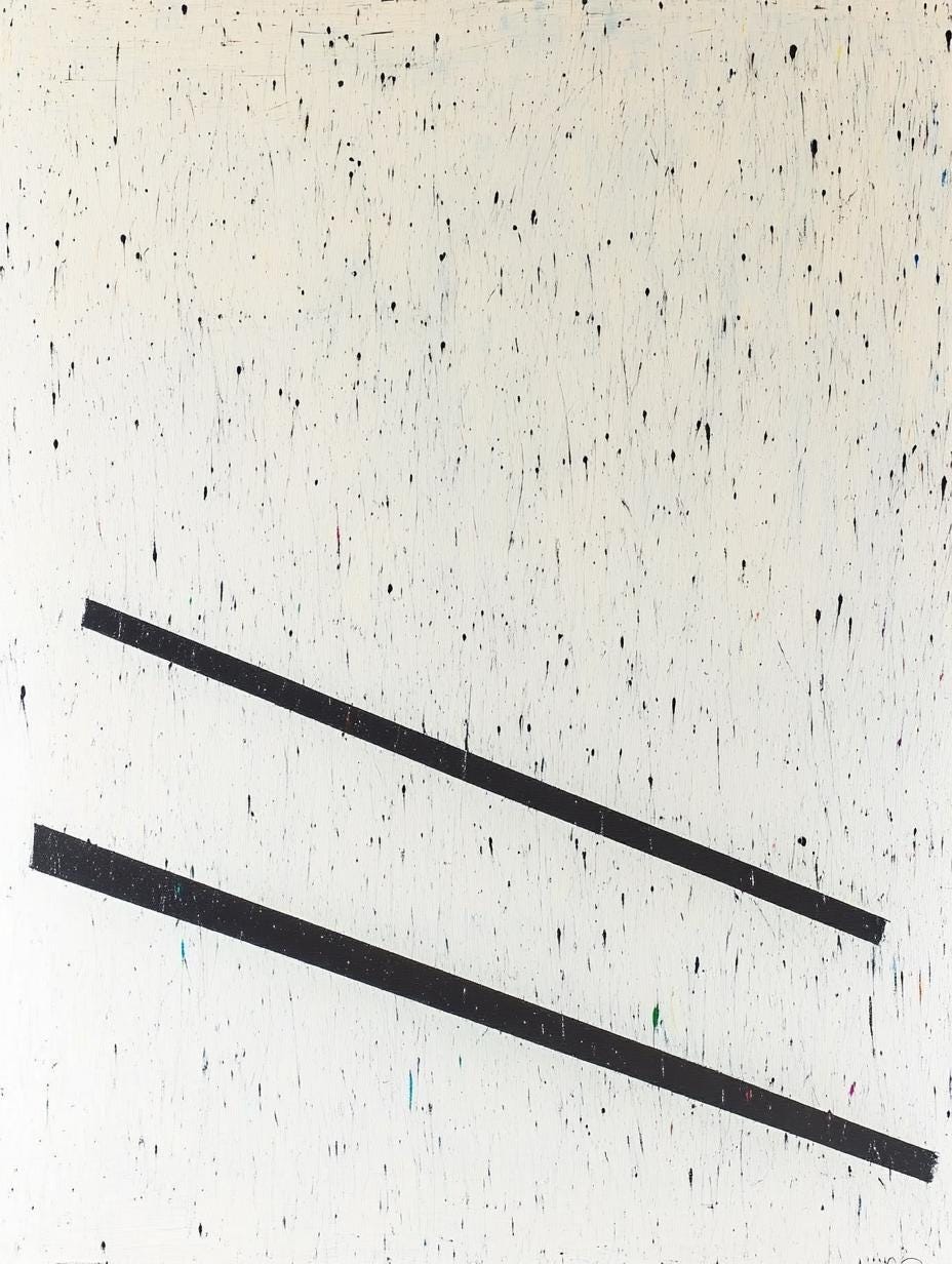 Original Abstract Minimalist Painting – White Canvas with Splatter Texture and Bold Black Lines My Store