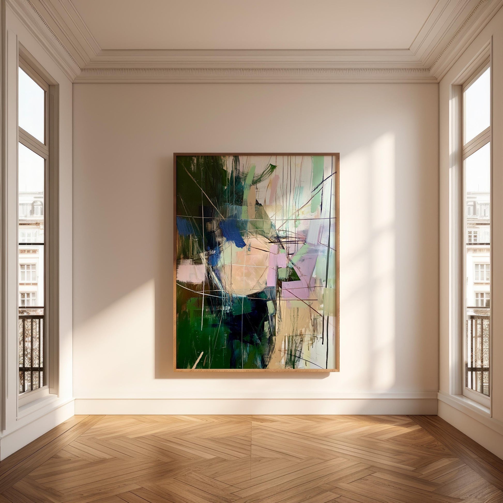 Abstract Expressionist Painting – Earthy Green & Lilac Tones, Modern Wall Art My Store
