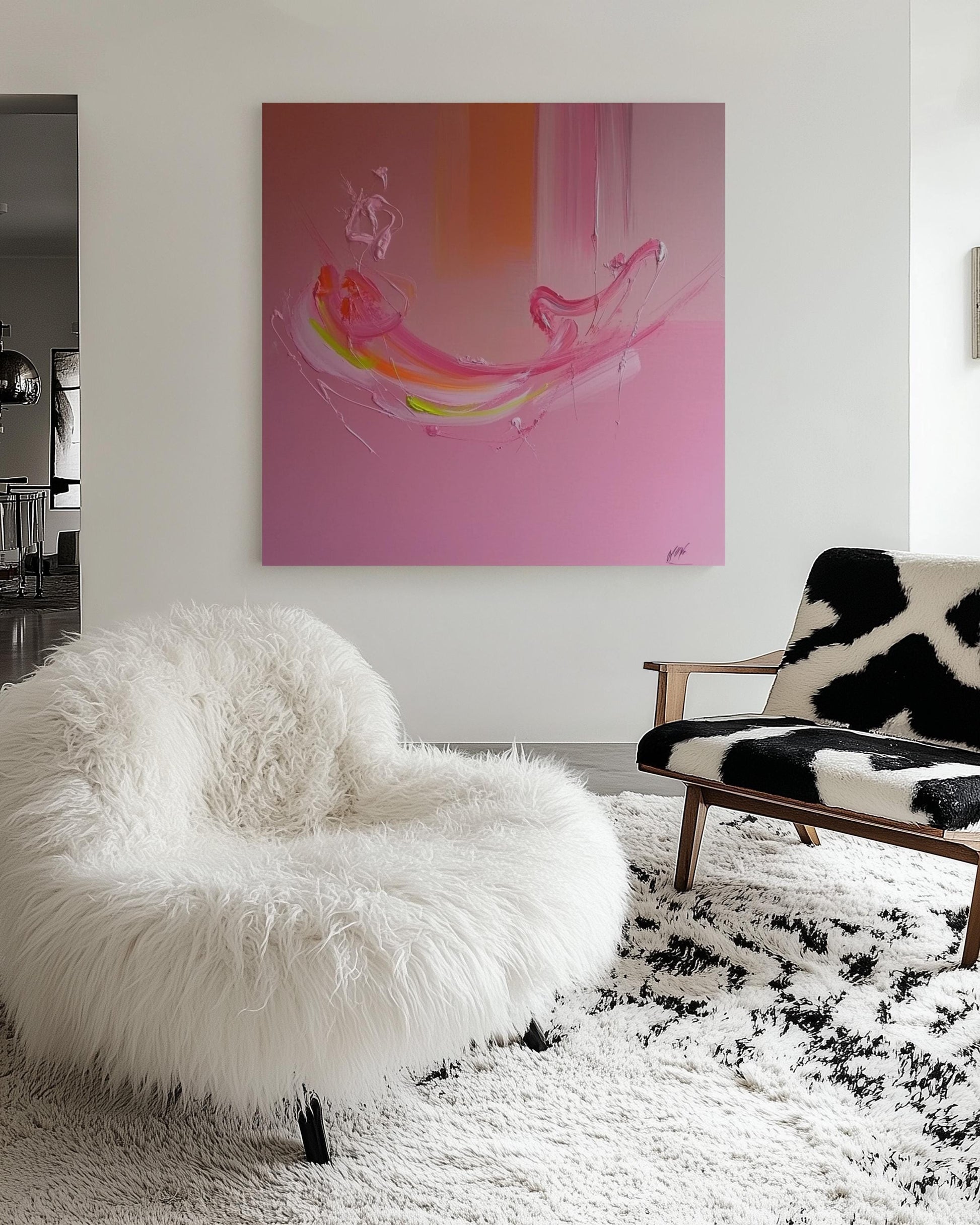 Vibrant Abstract Pink Wall Art – Modern Minimalist Canvas for Living Room, Office, or Salon Décor My Store