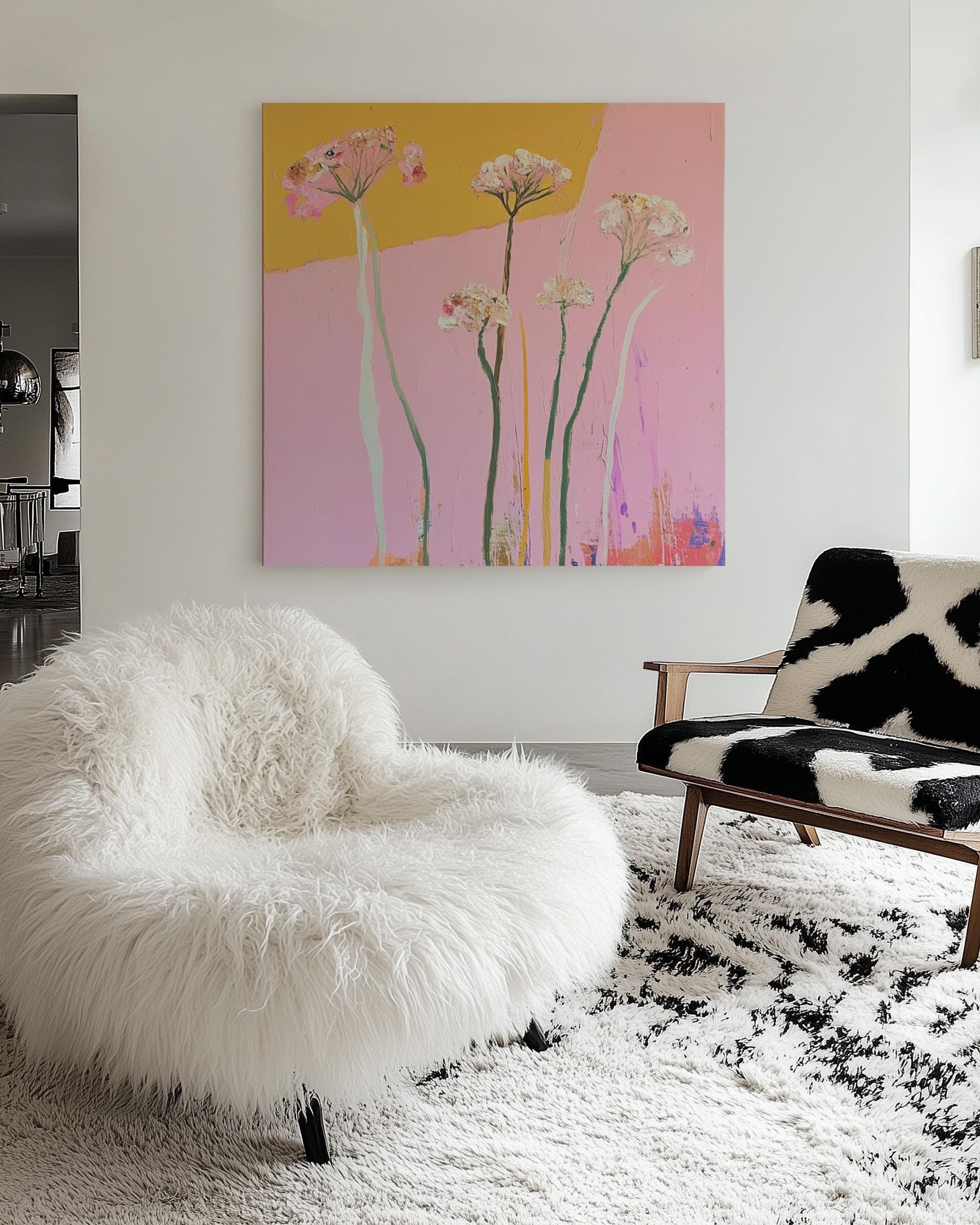 Golden Bloom — Abstract Floral Painting, Modern Pink and Yellow Wall Art, Contemporary Botanical Decor My Store