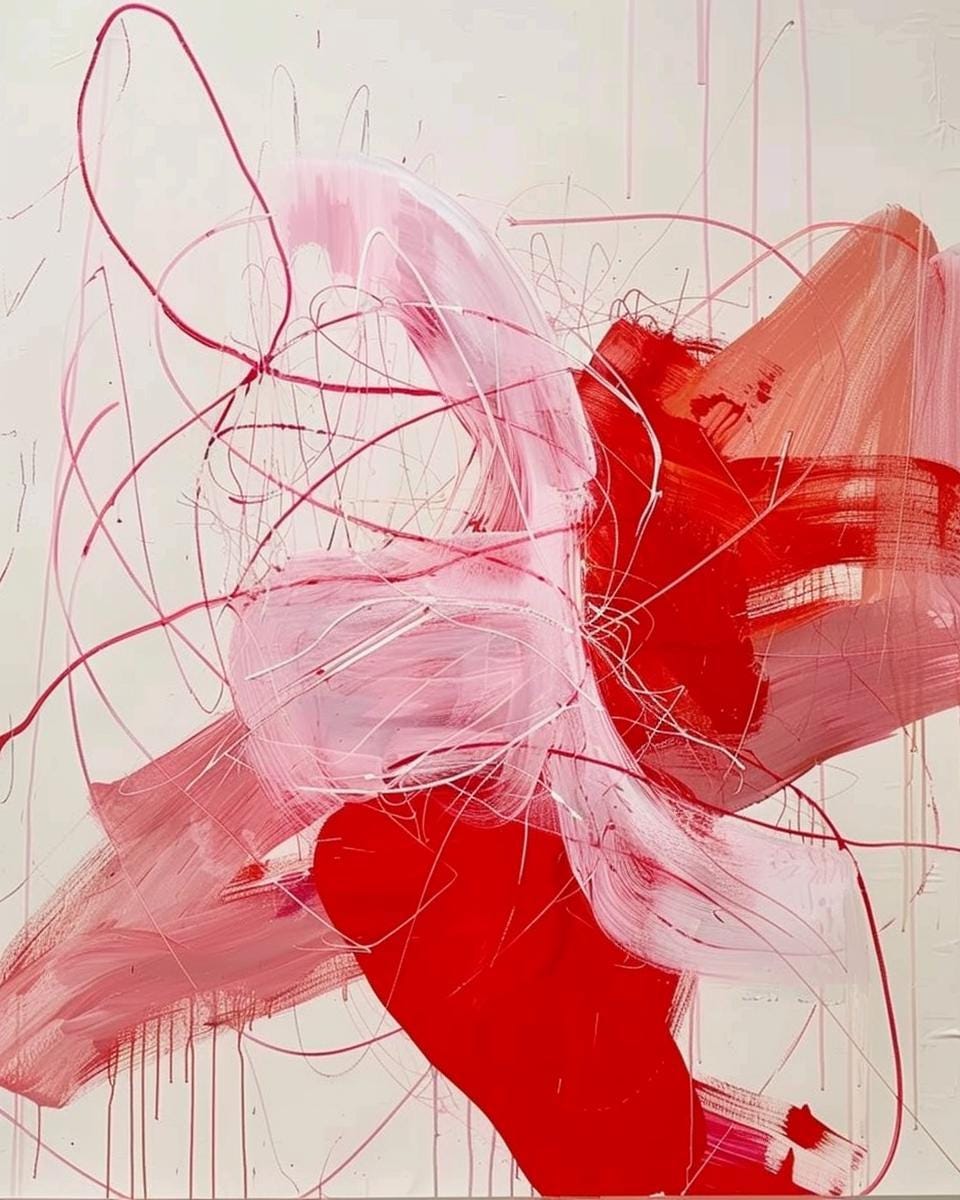 Expressive Abstract Painting – Bold Red & Pink Modern Wall Art, Emotional Brushstrokes My Store
