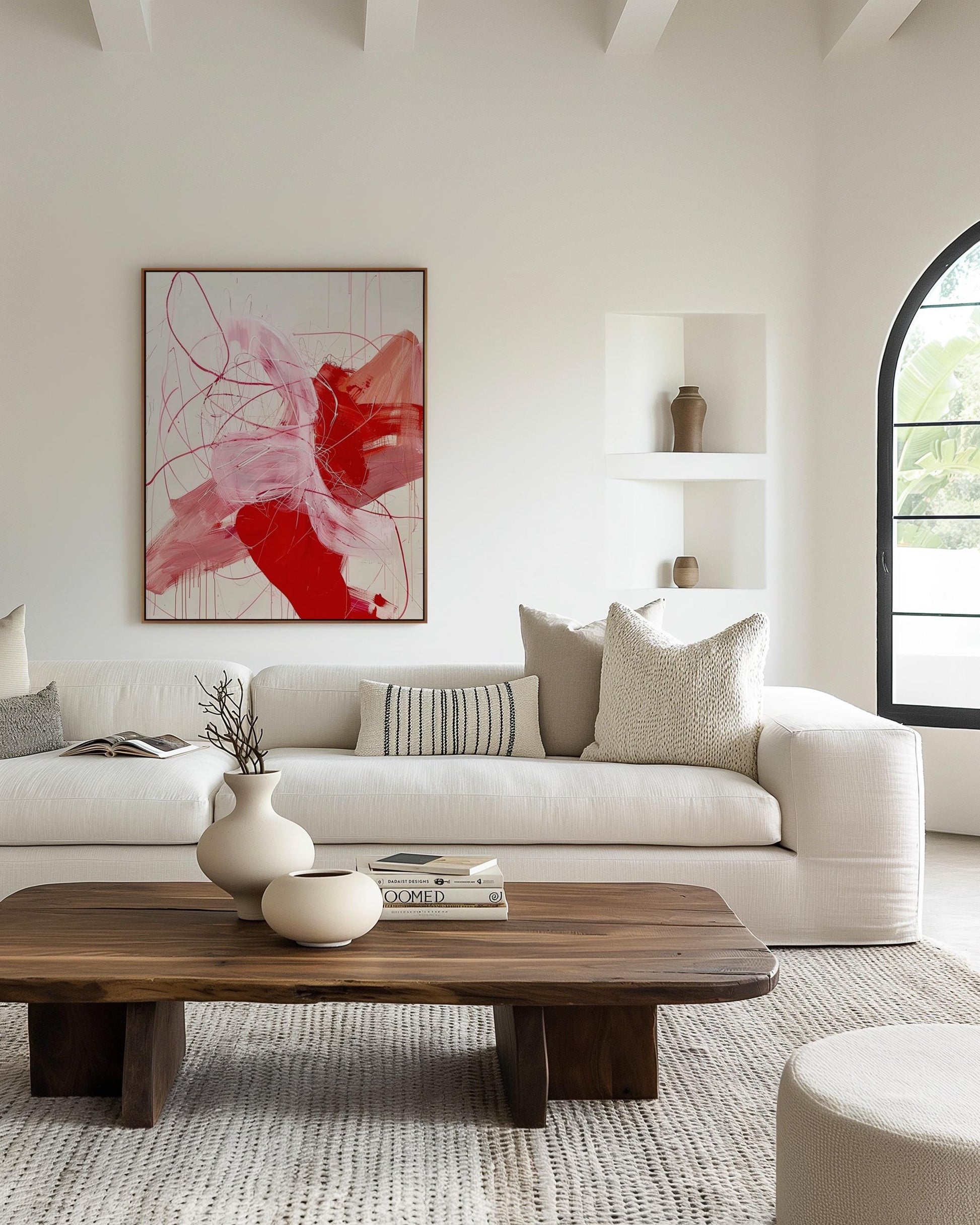Expressive Abstract Painting – Bold Red & Pink Modern Wall Art, Emotional Brushstrokes My Store
