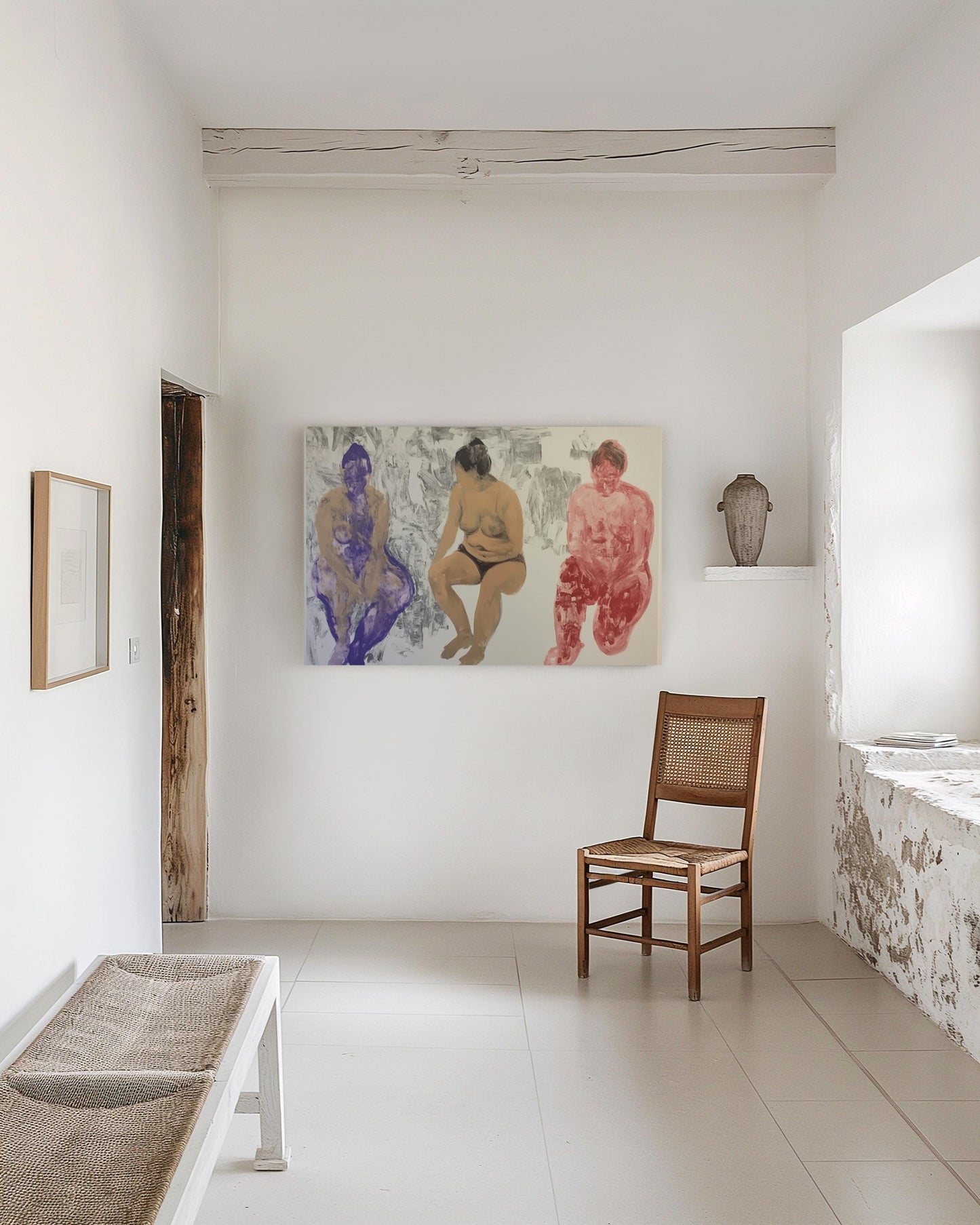 Bold Figurative Painting – Three Seated Female Nudes in Abstract Expressionist Style, Body Positivity Art My Store