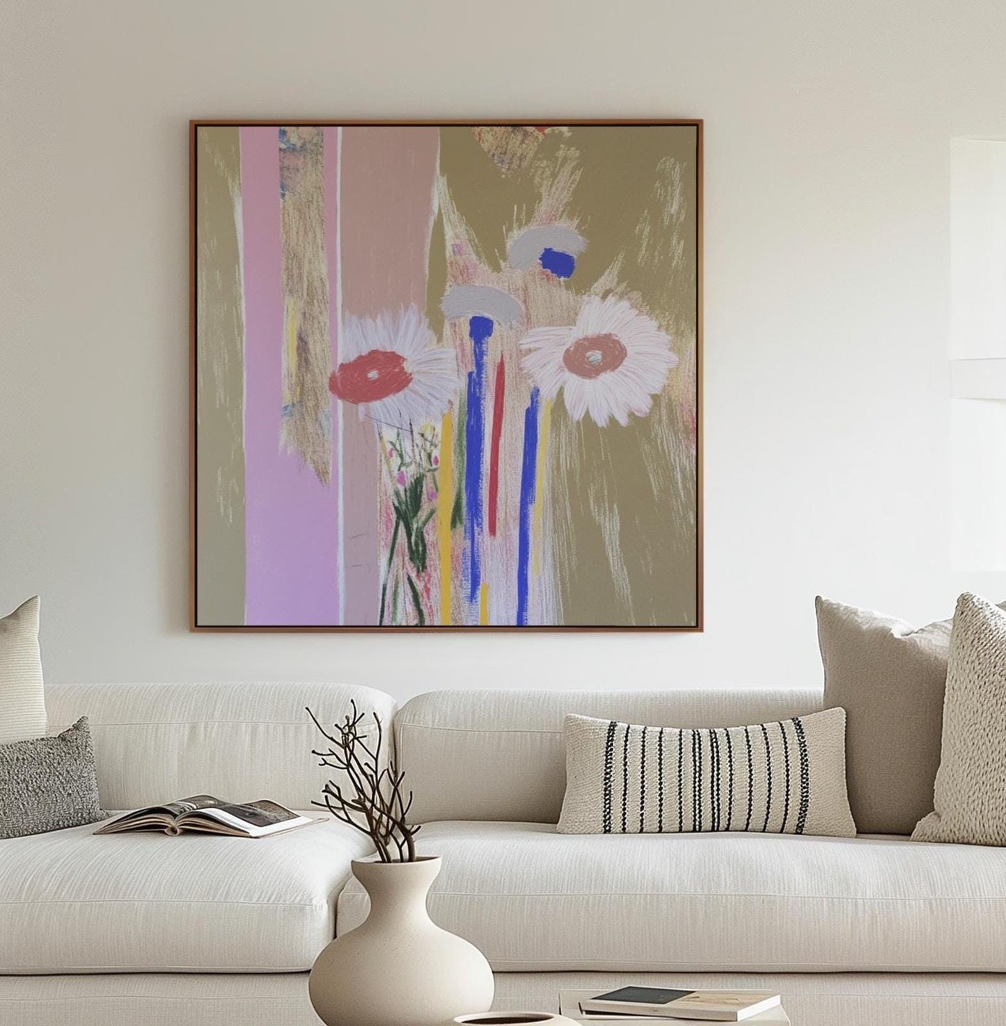 Wild Daisies — Modern Abstract Floral Painting, Minimal Botanical Wall Art in Soft Colors My Store