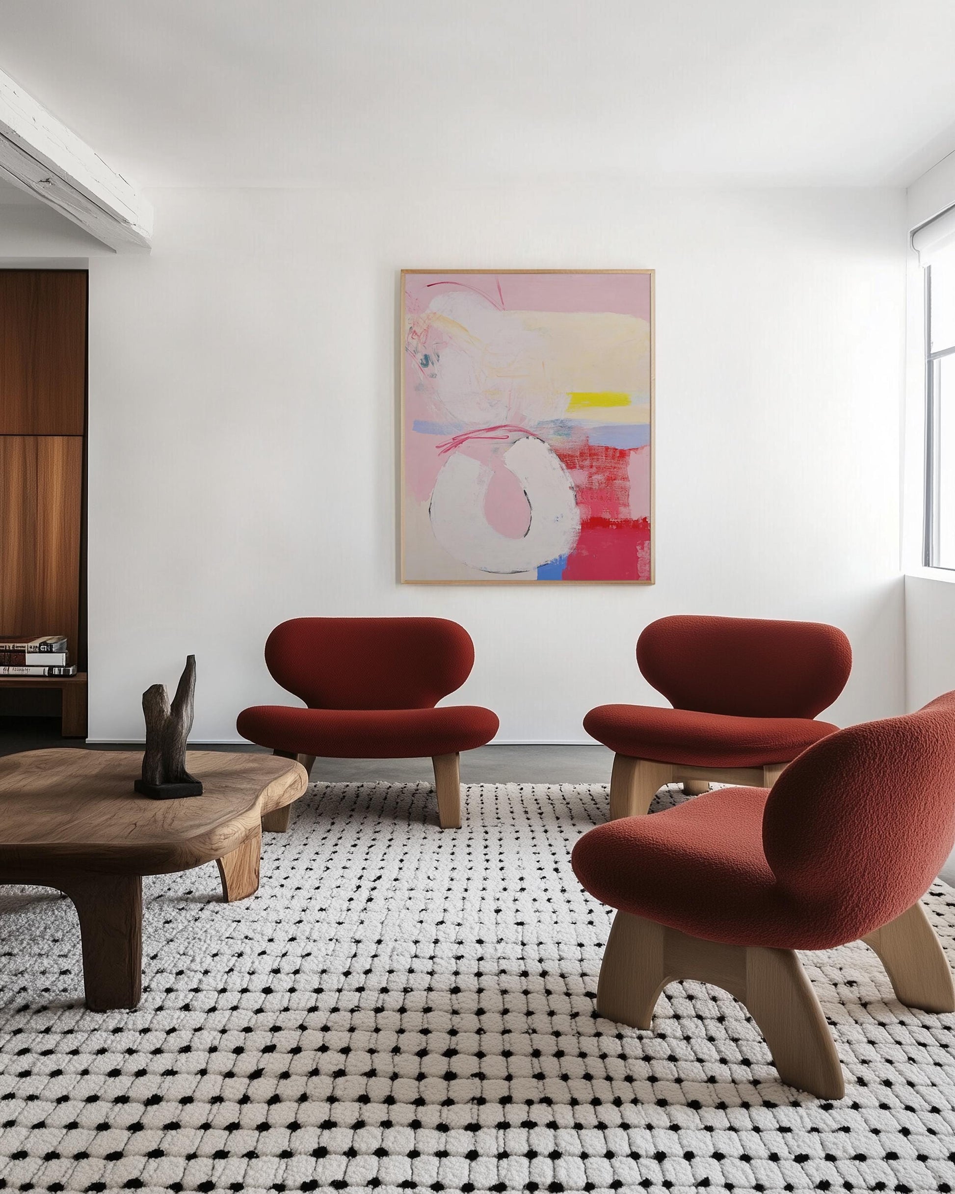 Playful Abstract Painting – Soft Pink, Red & Yellow Modern Wall Art on Canvas My Store