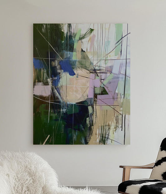 Abstract Expressionist Painting – Earthy Green & Lilac Tones, Modern Wall Art My Store