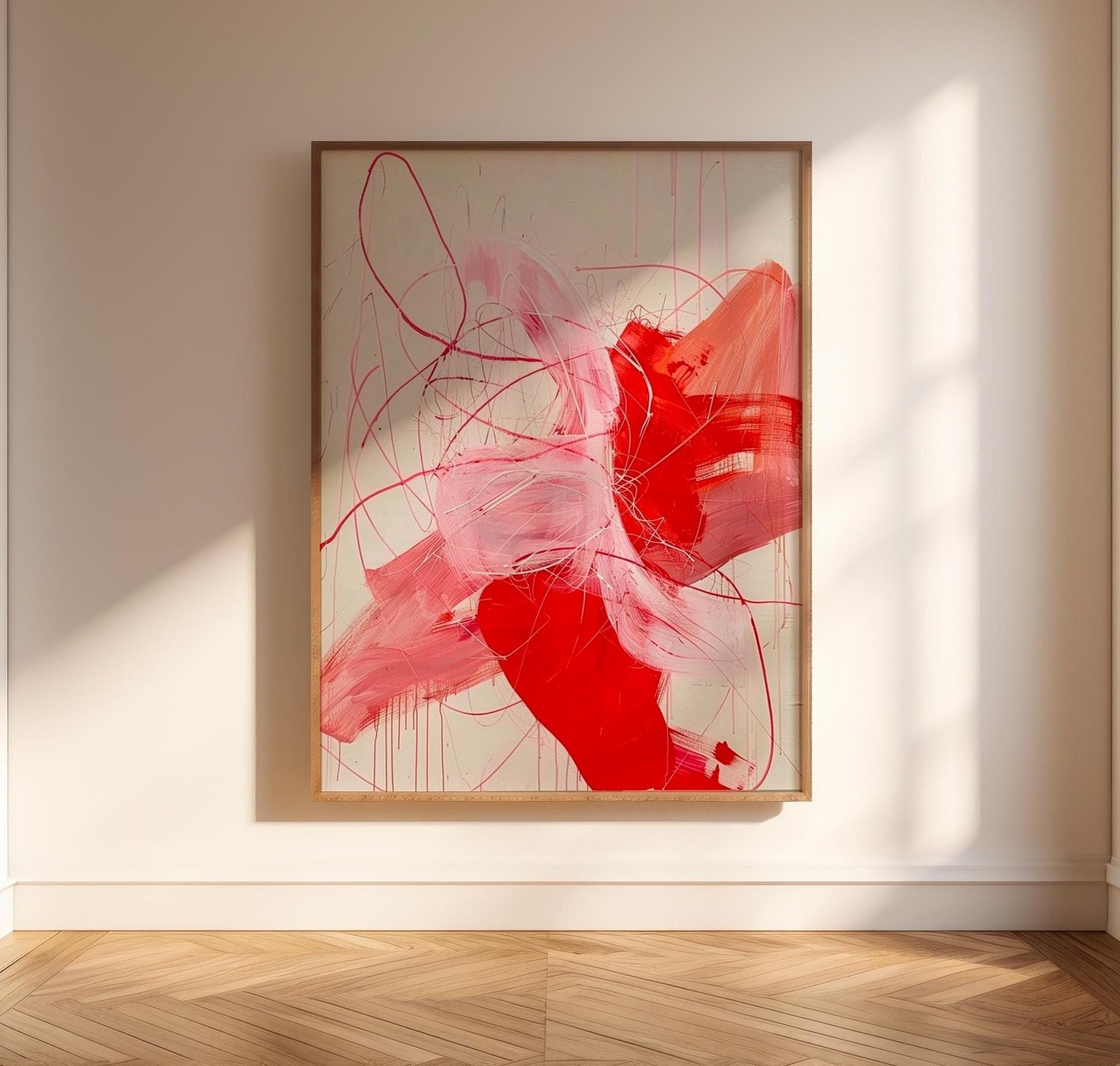 Expressive Abstract Painting – Bold Red & Pink Modern Wall Art, Emotional Brushstrokes My Store