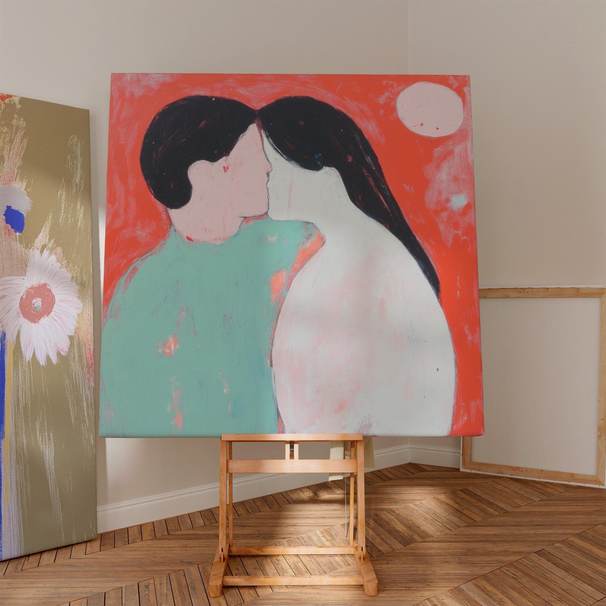 Together — Minimalist Couple Art, Modern Abstract Love Painting, Romantic Wall Art for Bedroom or Living Room My Store