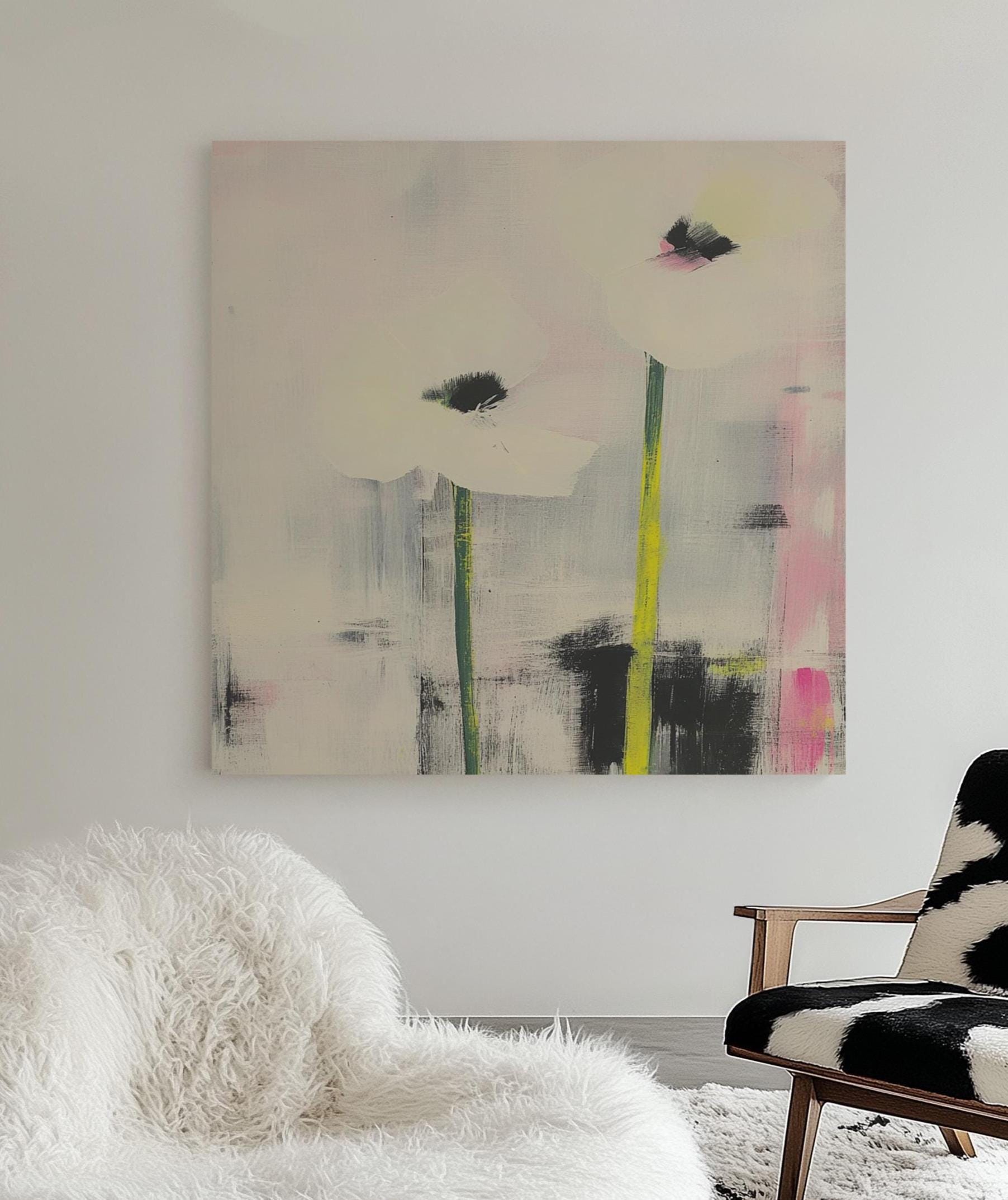 Soft Elegance — Minimalist White Poppy Painting, Modern Floral Wall Art, Neutral Pastel Decor My Store