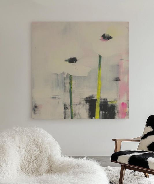 Soft Elegance — Minimalist White Poppy Painting, Modern Floral Wall Art, Neutral Pastel Decor My Store
