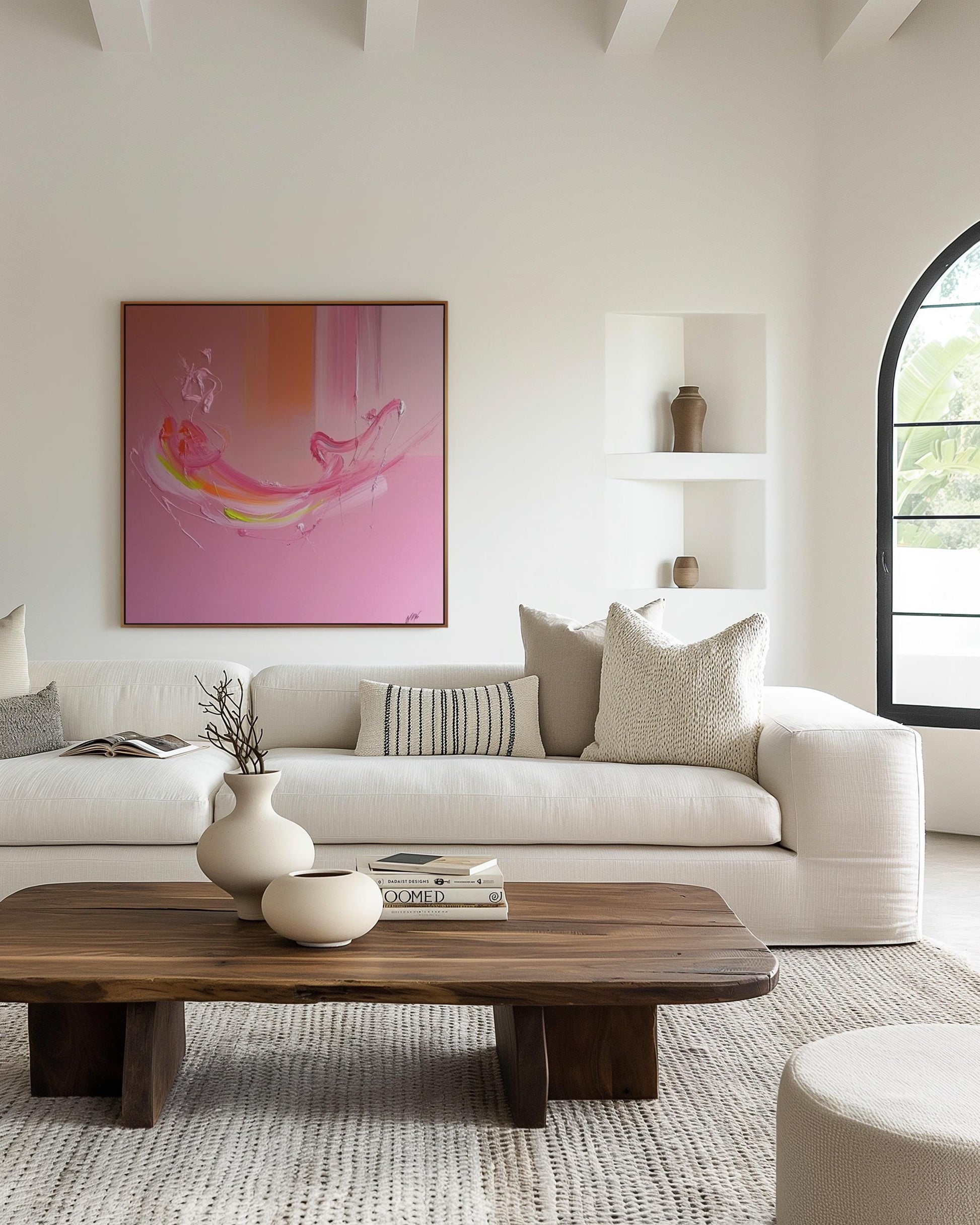 Vibrant Abstract Pink Wall Art – Modern Minimalist Canvas for Living Room, Office, or Salon Décor My Store