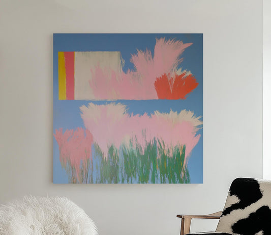Dream Fields — Abstract Floral Painting, Modern Wall Art in Pink and Blue, Contemporary Botanical Canvas My Store