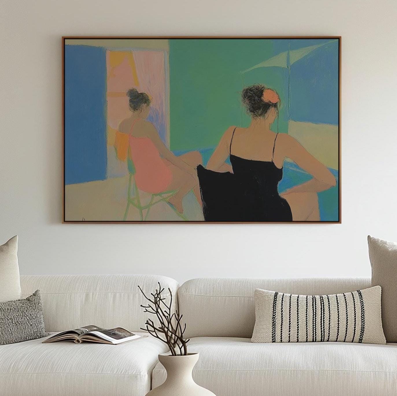 Poolside Women Painting – Modern Figurative Art with Bold Colors, Summer Vibe and Elegant Composition My Store