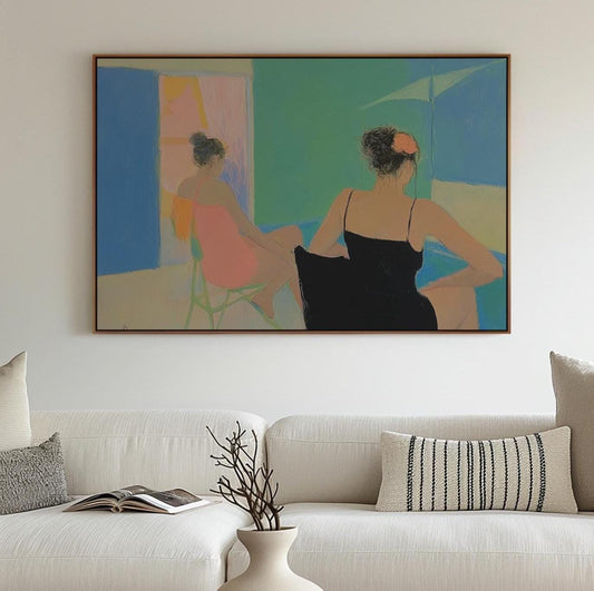 Poolside Women Painting – Modern Figurative Art with Bold Colors, Summer Vibe and Elegant Composition My Store