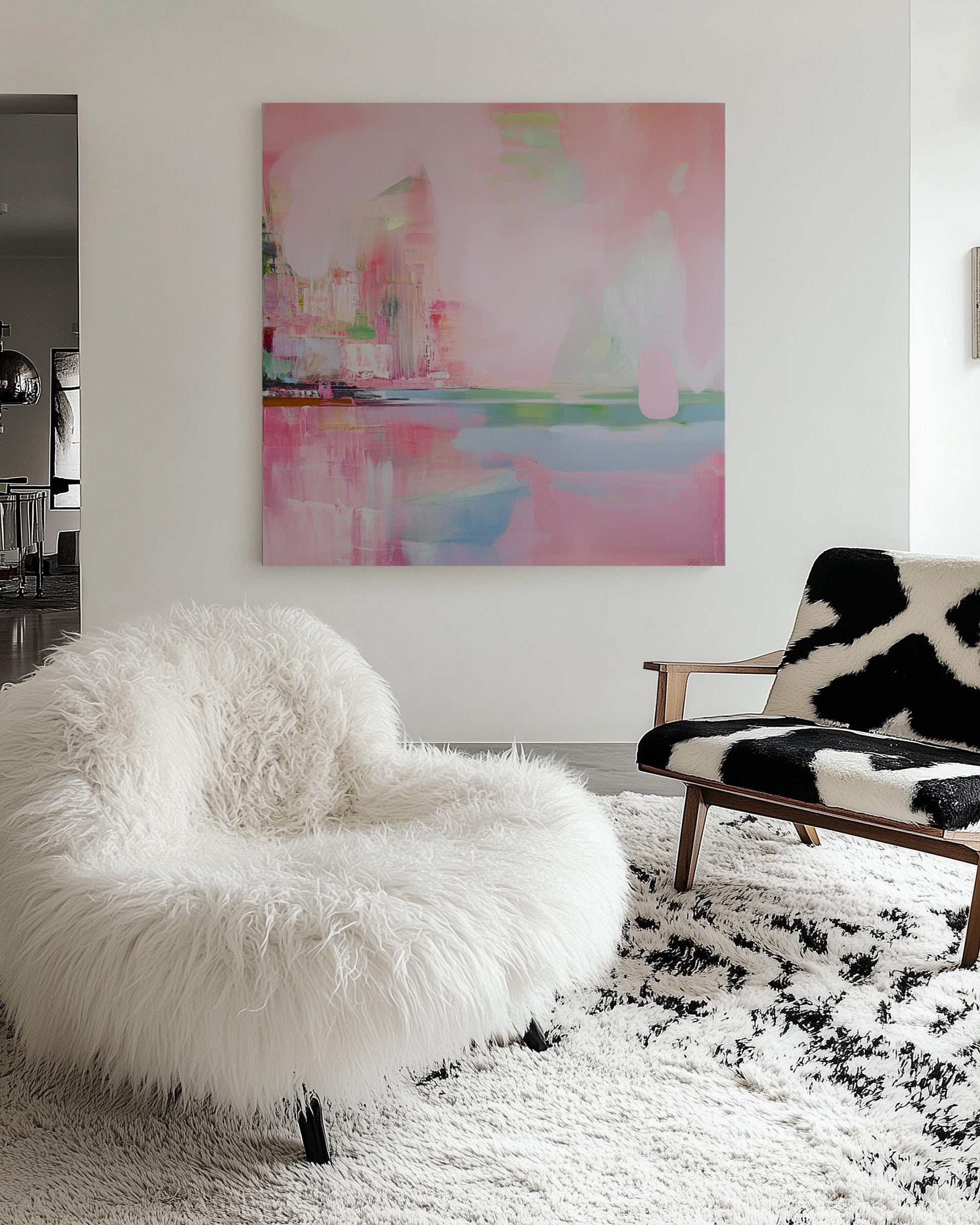 Pink Bloom — Large Abstract Canvas Painting in Soft Pink and Orange Tones, Modern Wall Art for Living Room or Bedroom My Store