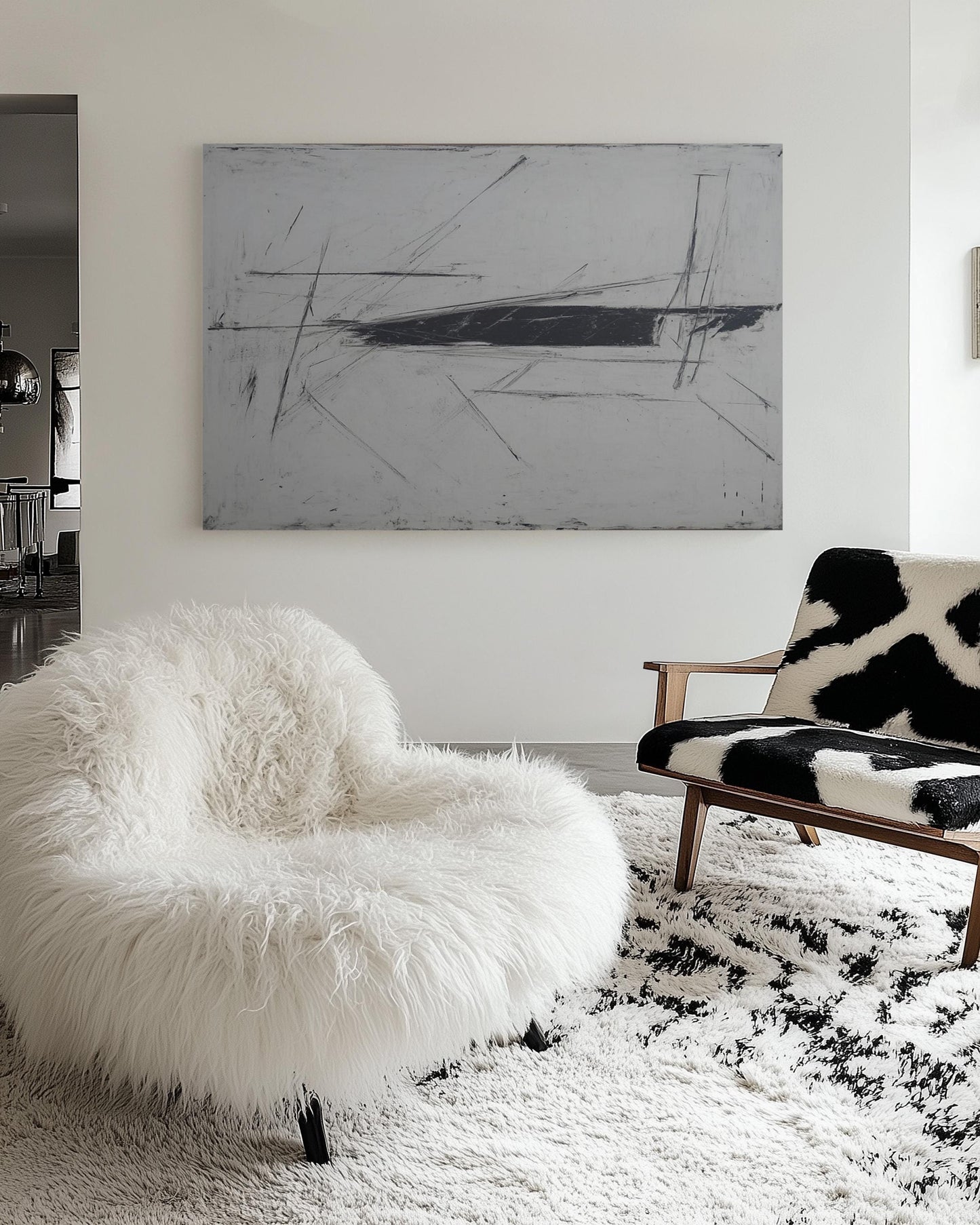 Original Abstract Expressionist Painting – Large Black & White Minimal Art on Canvas My Store