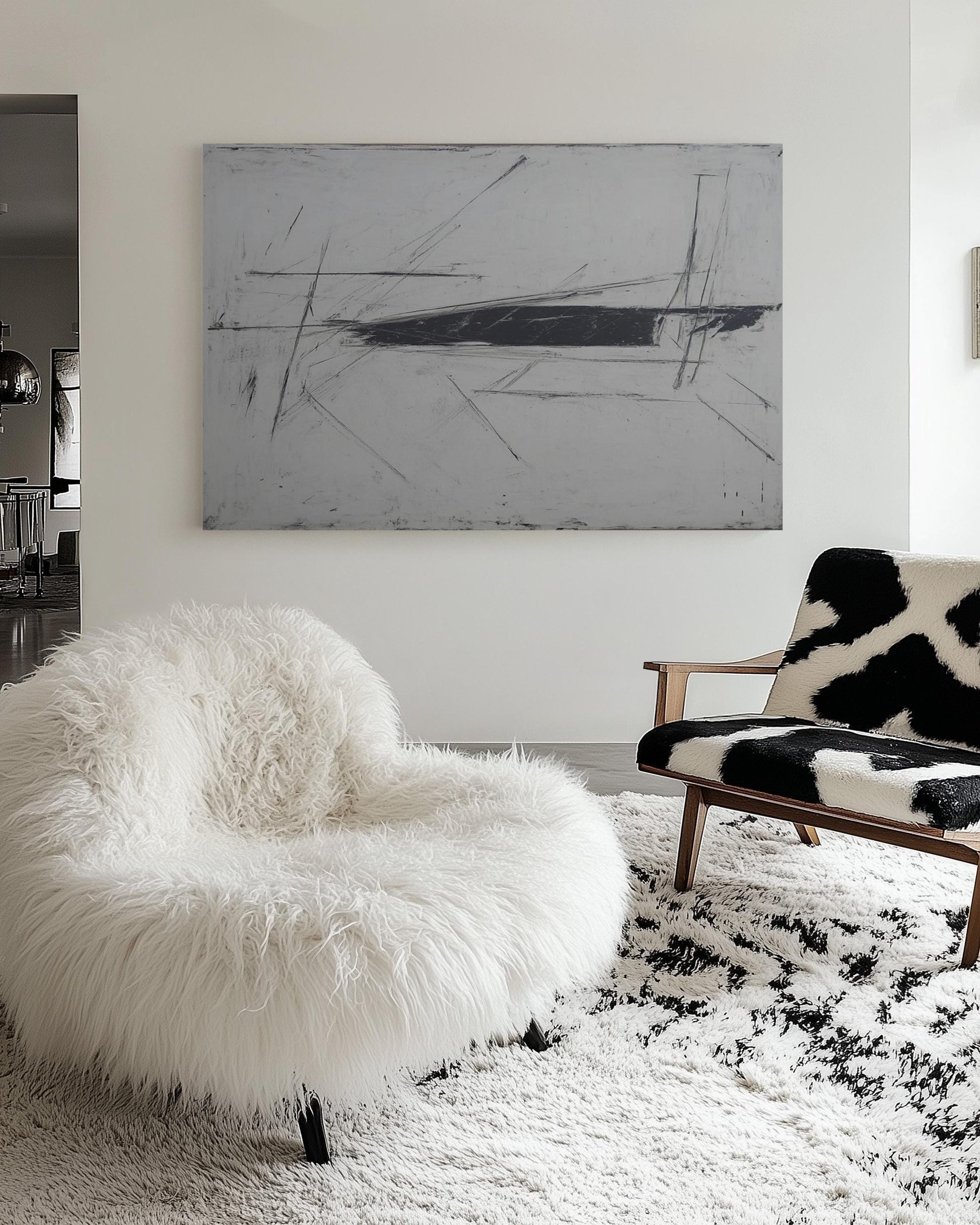 Original Abstract Expressionist Painting – Large Black & White Minimal Art on Canvas My Store