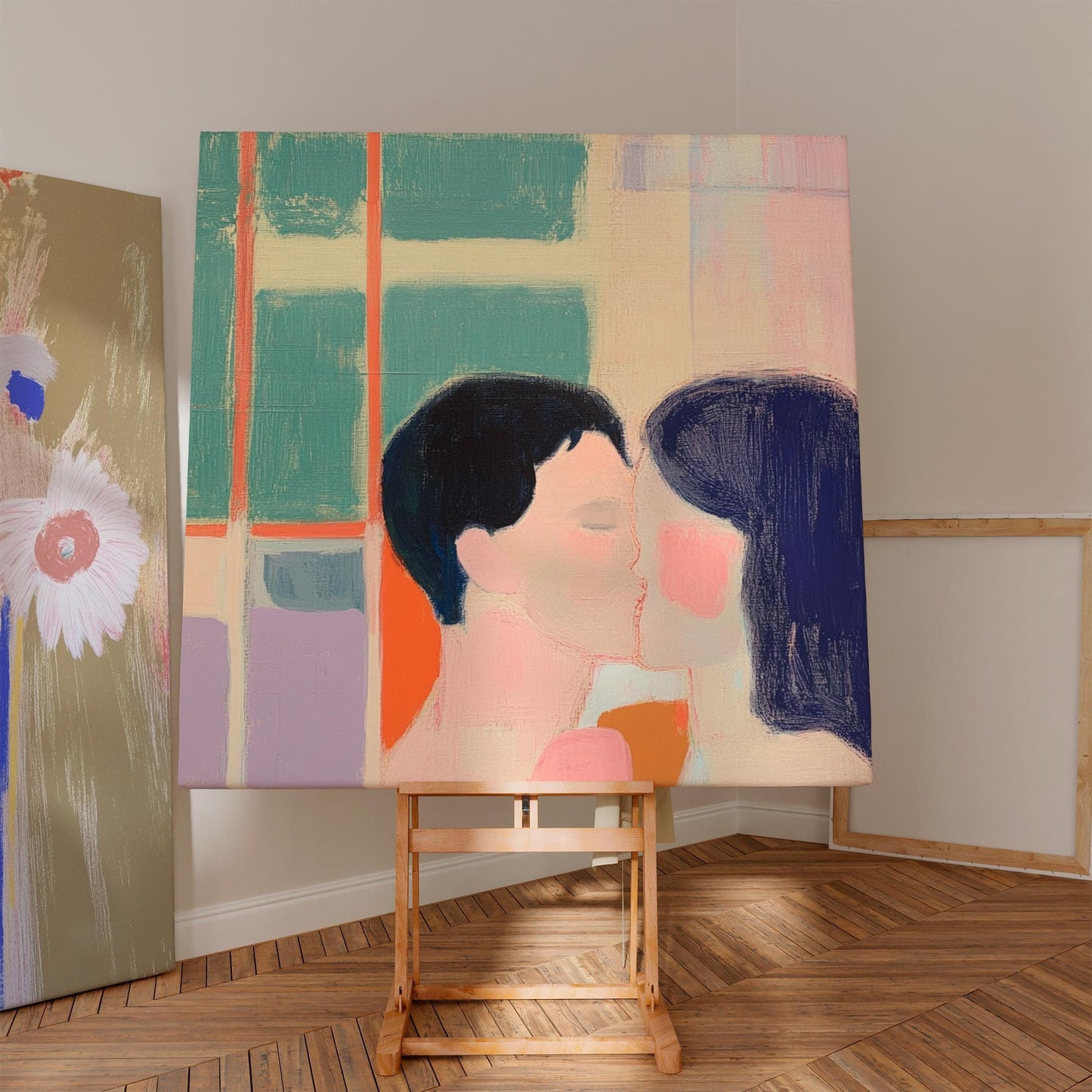 Together — Minimalist Couple Art, Modern Abstract Love Painting, Romantic Wall Art for Bedroom or Living Room My Store