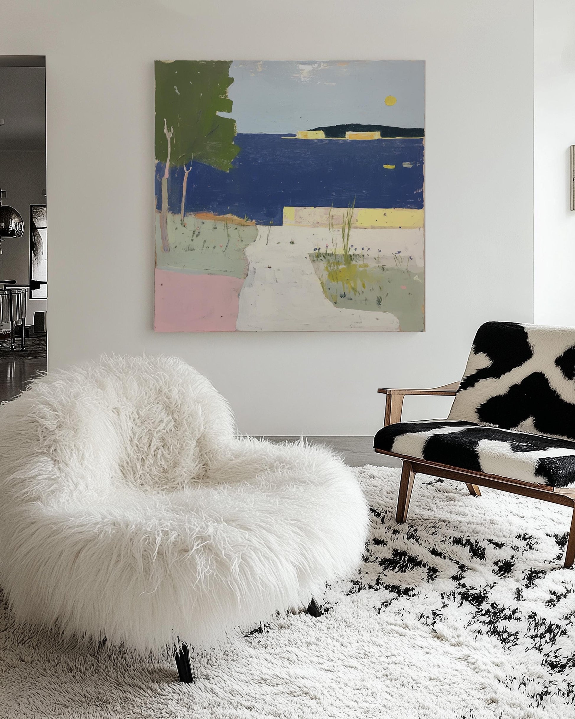 Mediterranean Coastal Landscape – Minimalist Seaside Abstract Painting for Modern Interiors My Store
