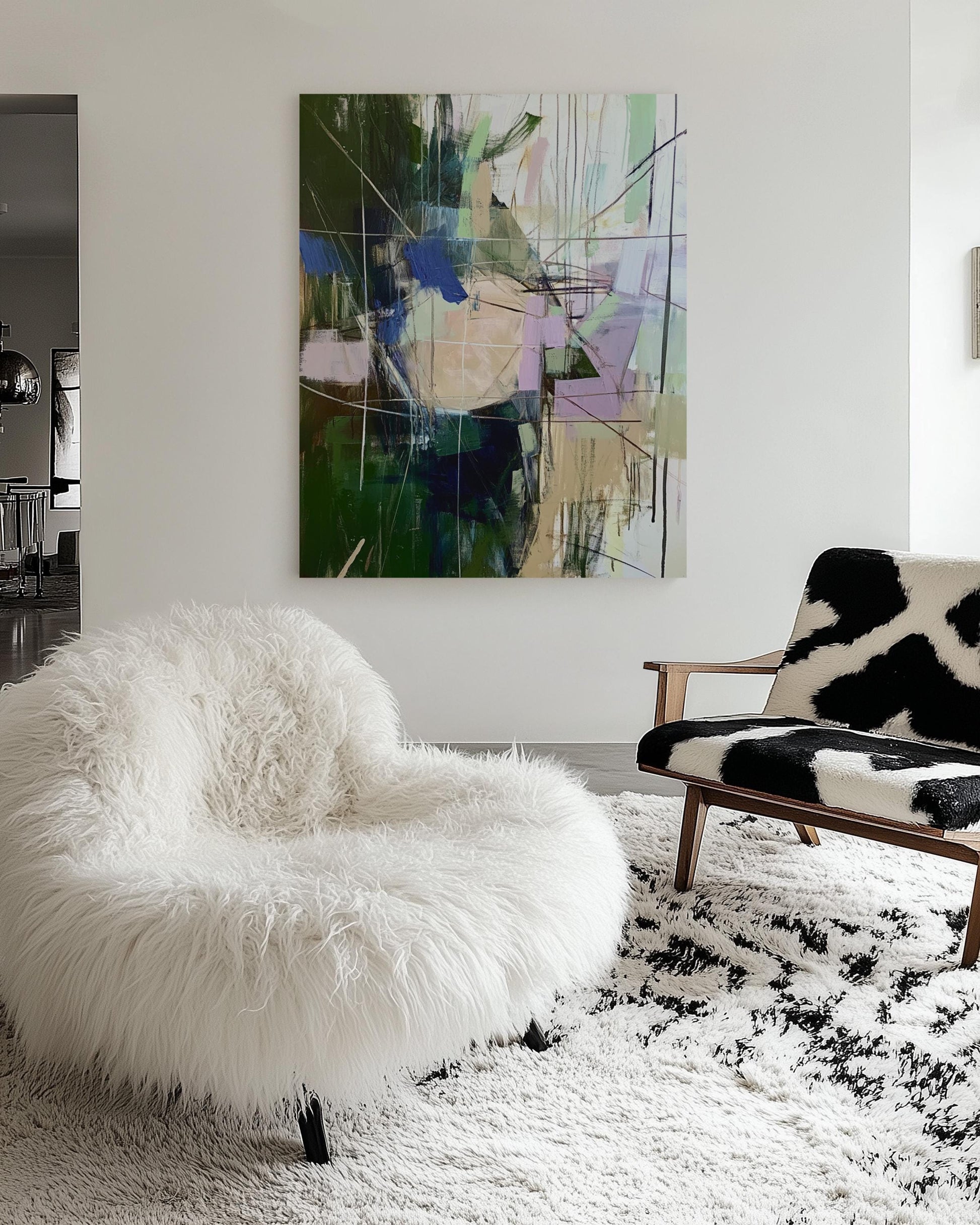 Abstract Expressionist Painting – Earthy Green & Lilac Tones, Modern Wall Art My Store
