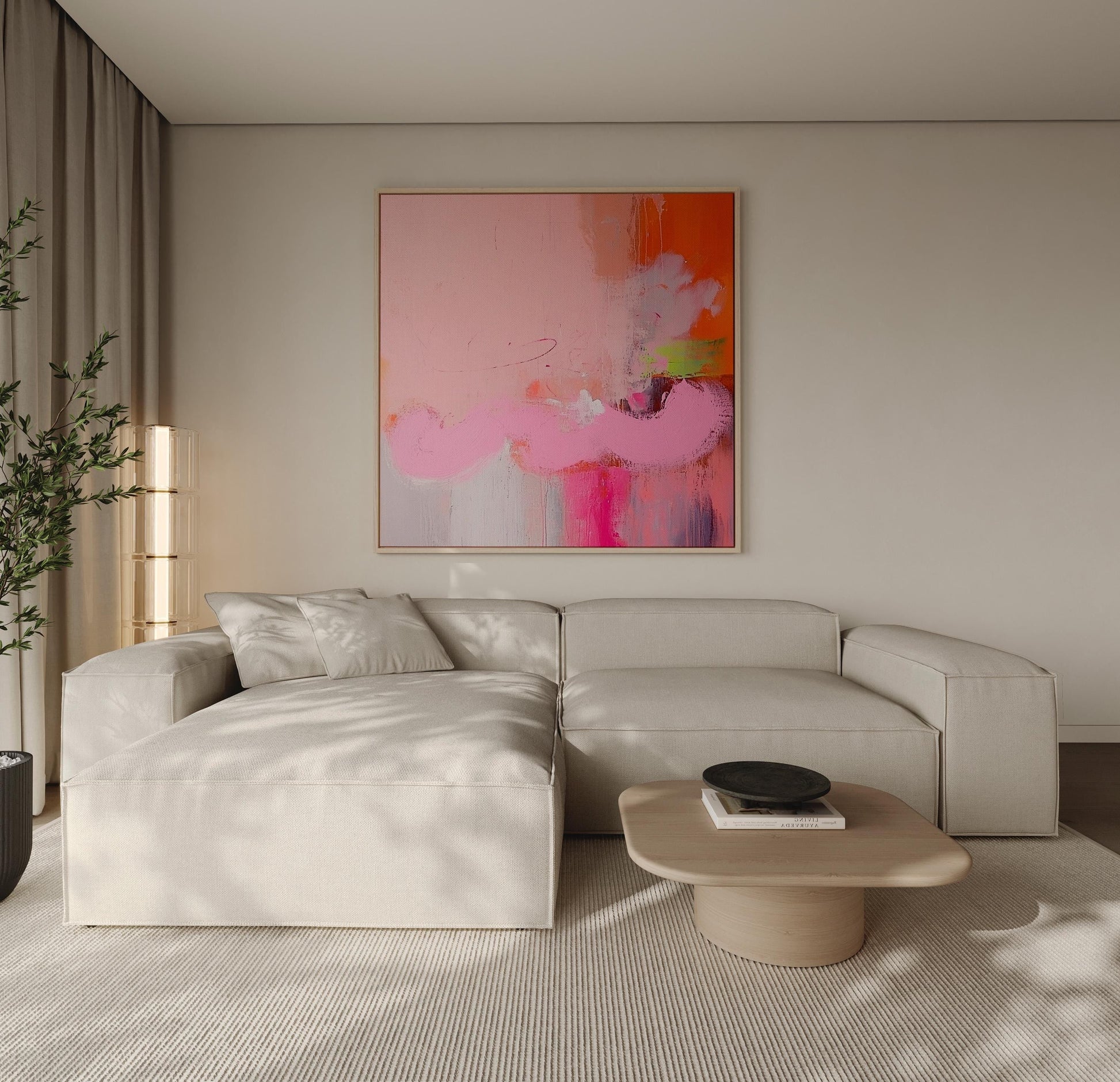 Pink Bloom — Large Abstract Canvas Painting in Soft Pink and Orange Tones, Modern Wall Art for Living Room or Bedroom My Store