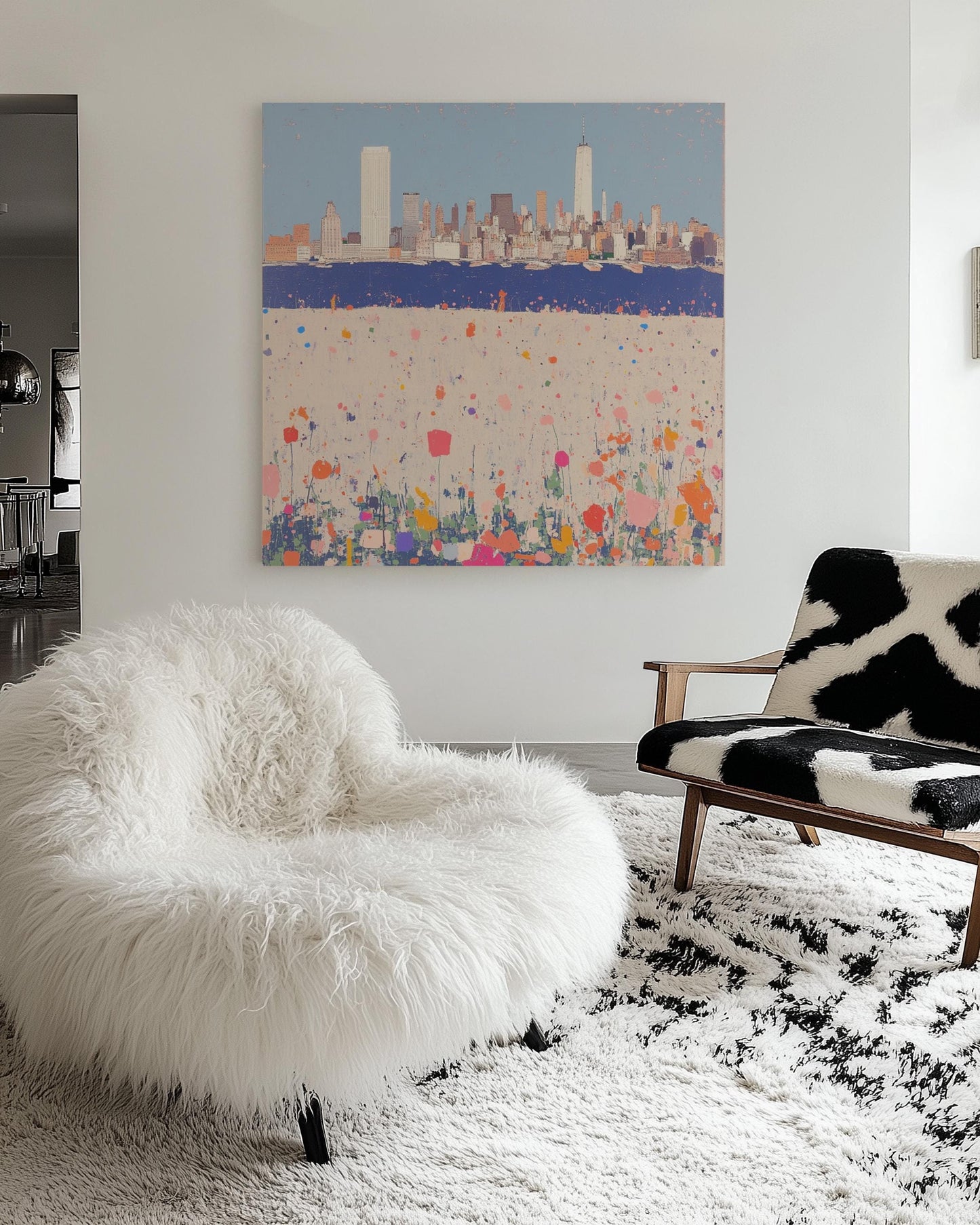 New York city painting/ City in Bloom — Abstract New York Skyline with Wildflowers, Modern Urban Landscape Wall Art My Store