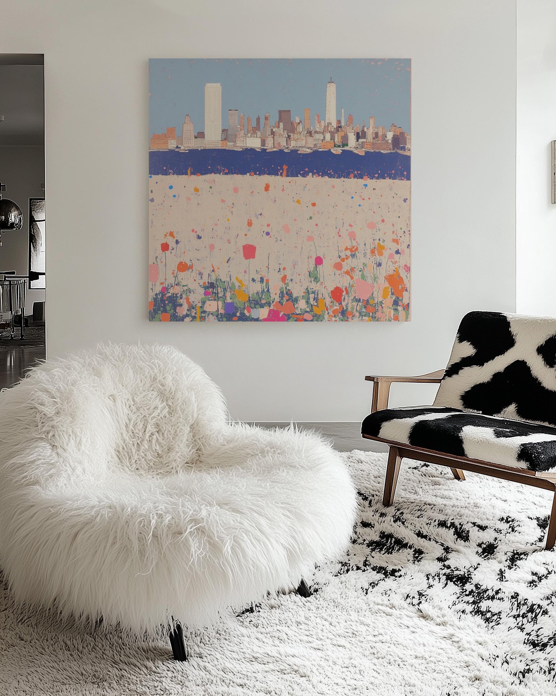 New York city painting/ City in Bloom — Abstract New York Skyline with Wildflowers, Modern Urban Landscape Wall Art My Store