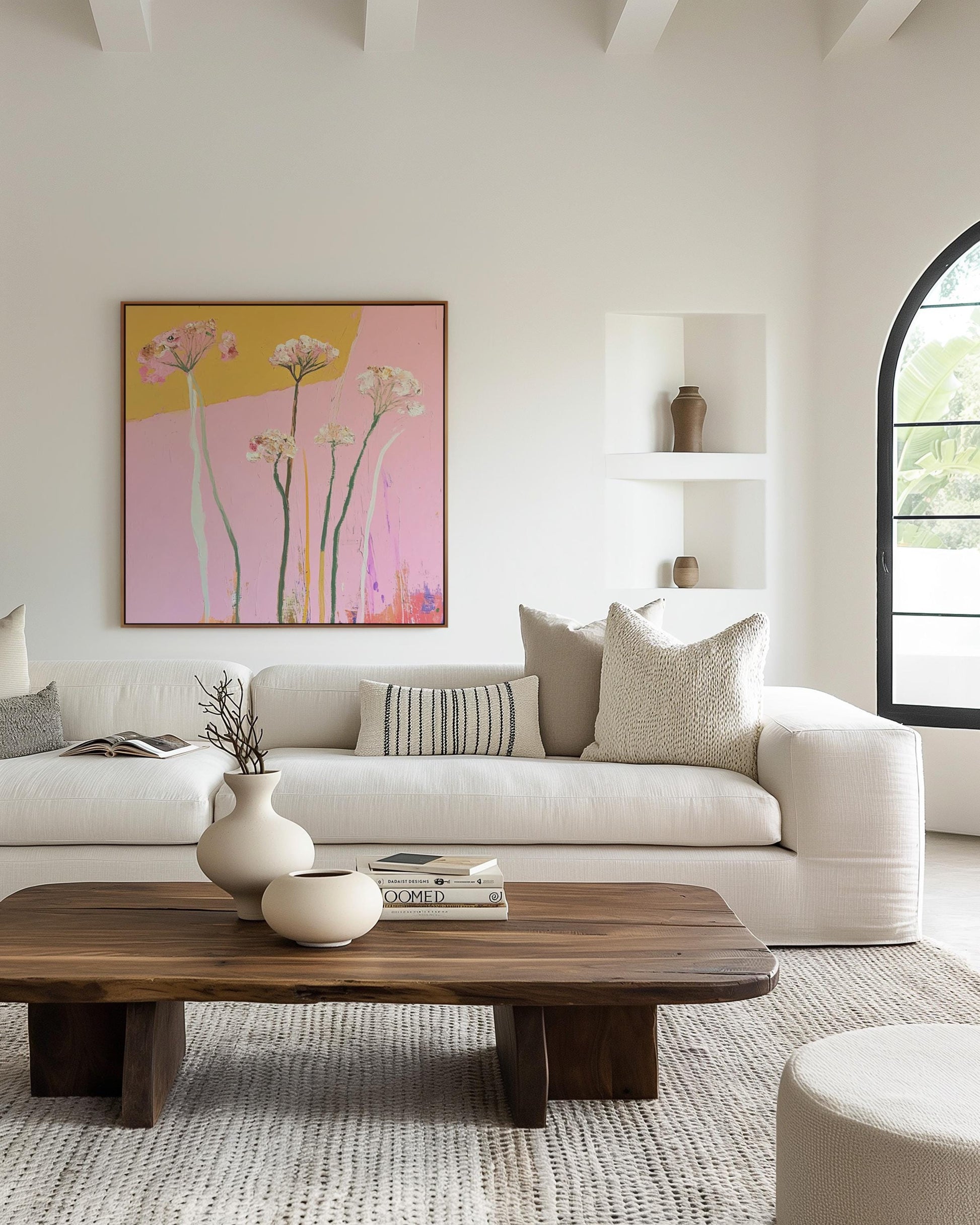 Golden Bloom — Abstract Floral Painting, Modern Pink and Yellow Wall Art, Contemporary Botanical Decor My Store