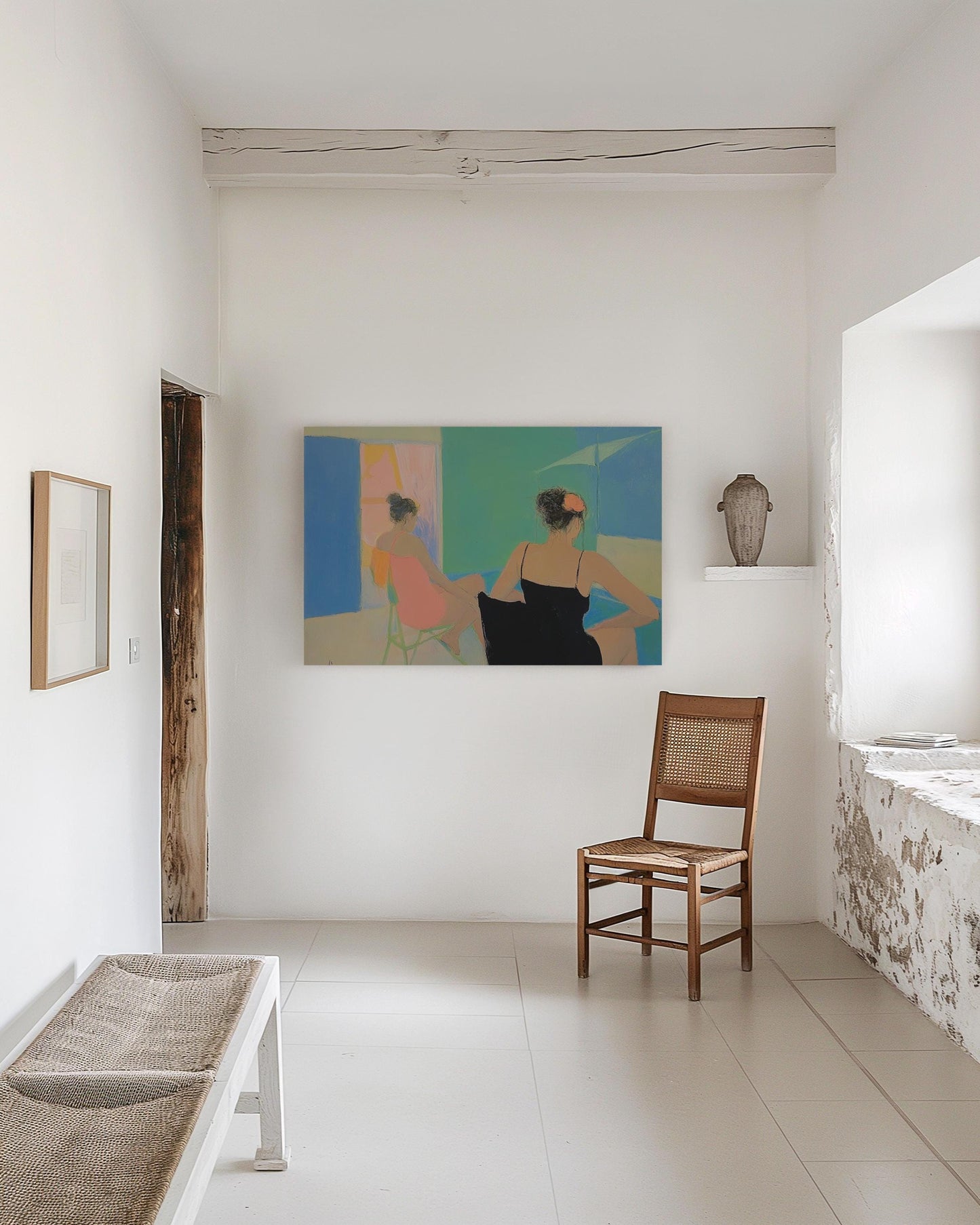 Poolside Women Painting – Modern Figurative Art with Bold Colors, Summer Vibe and Elegant Composition My Store