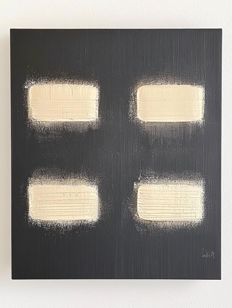 Original Minimalist Abstract Painting – Black Canvas with Cream Textured Blocks My Store